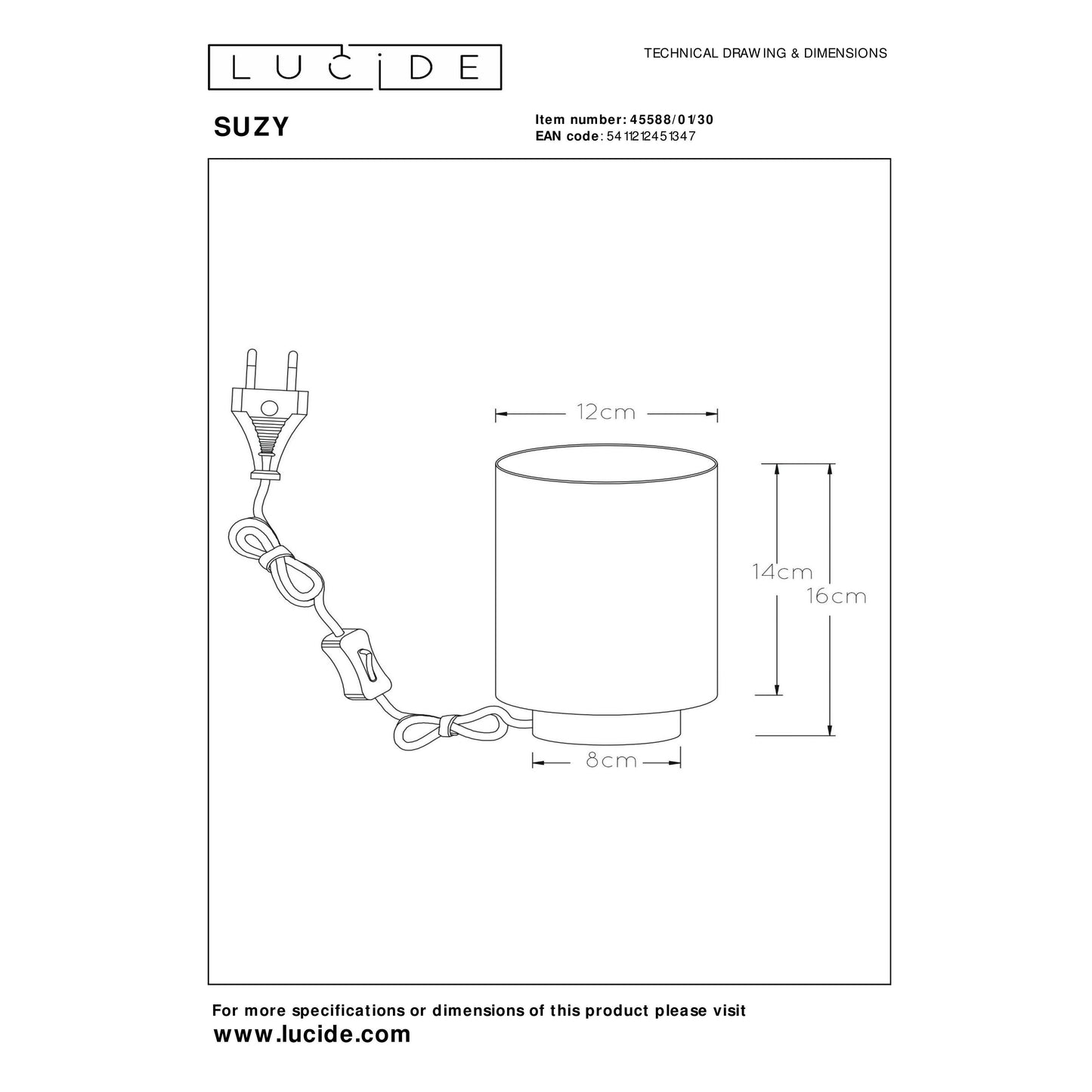 Lucide SUZY - Table lamp - Ø 12 cm - 1xE14 - Black