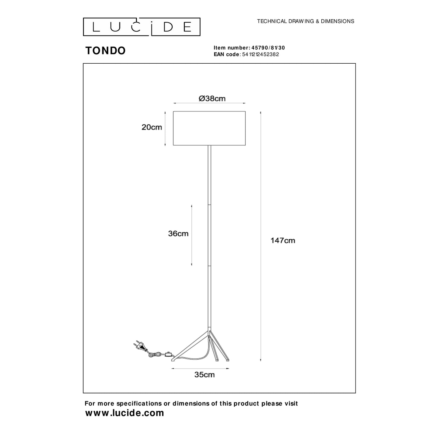 Lucide TONDO - Floor lamp - Ø 38 cm - 1xE27 - Black