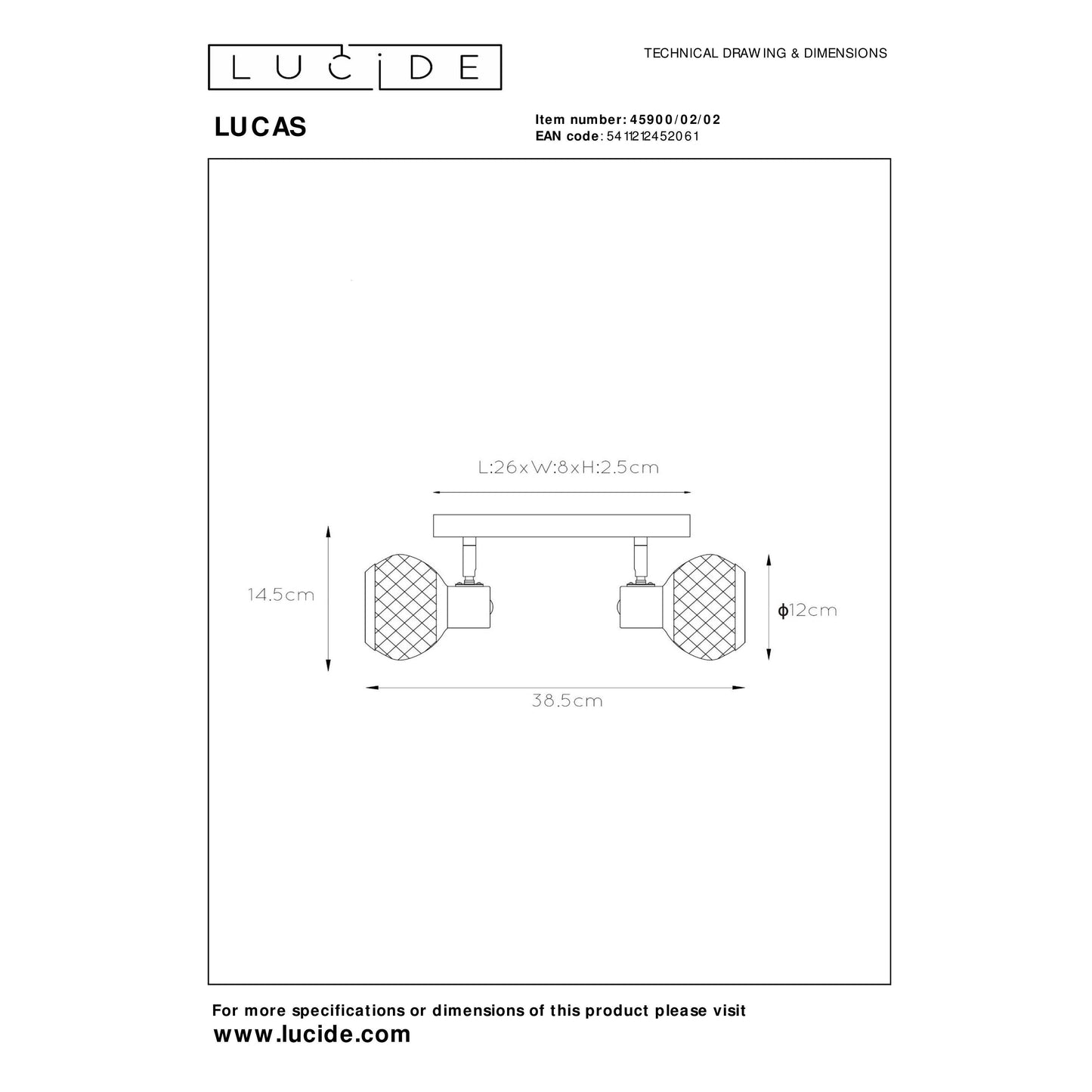 Lucide LUCAS - Ceiling spotlight - 2xE14 - Matt Gold / Brass
