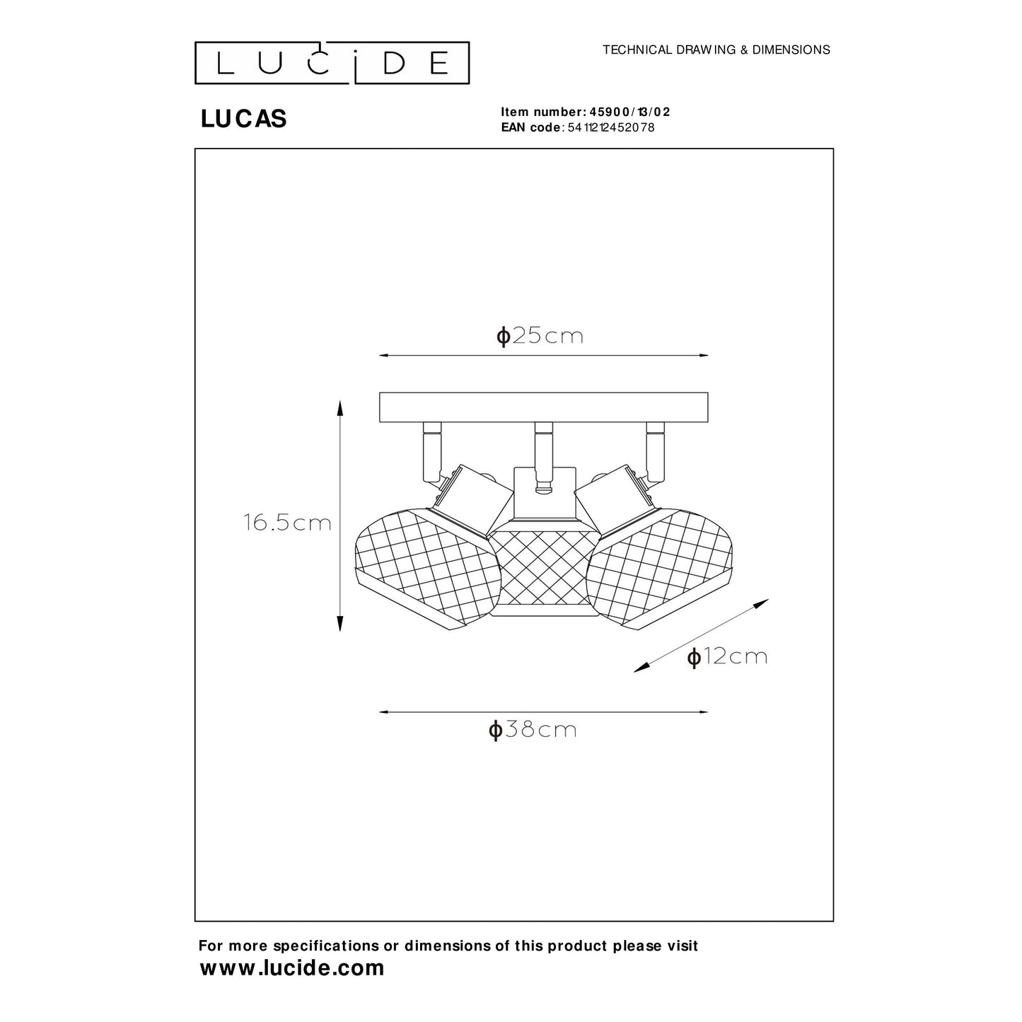 Lucide LUCAS - Ceiling spotlight - 3xE14 - Matt Gold / Brass