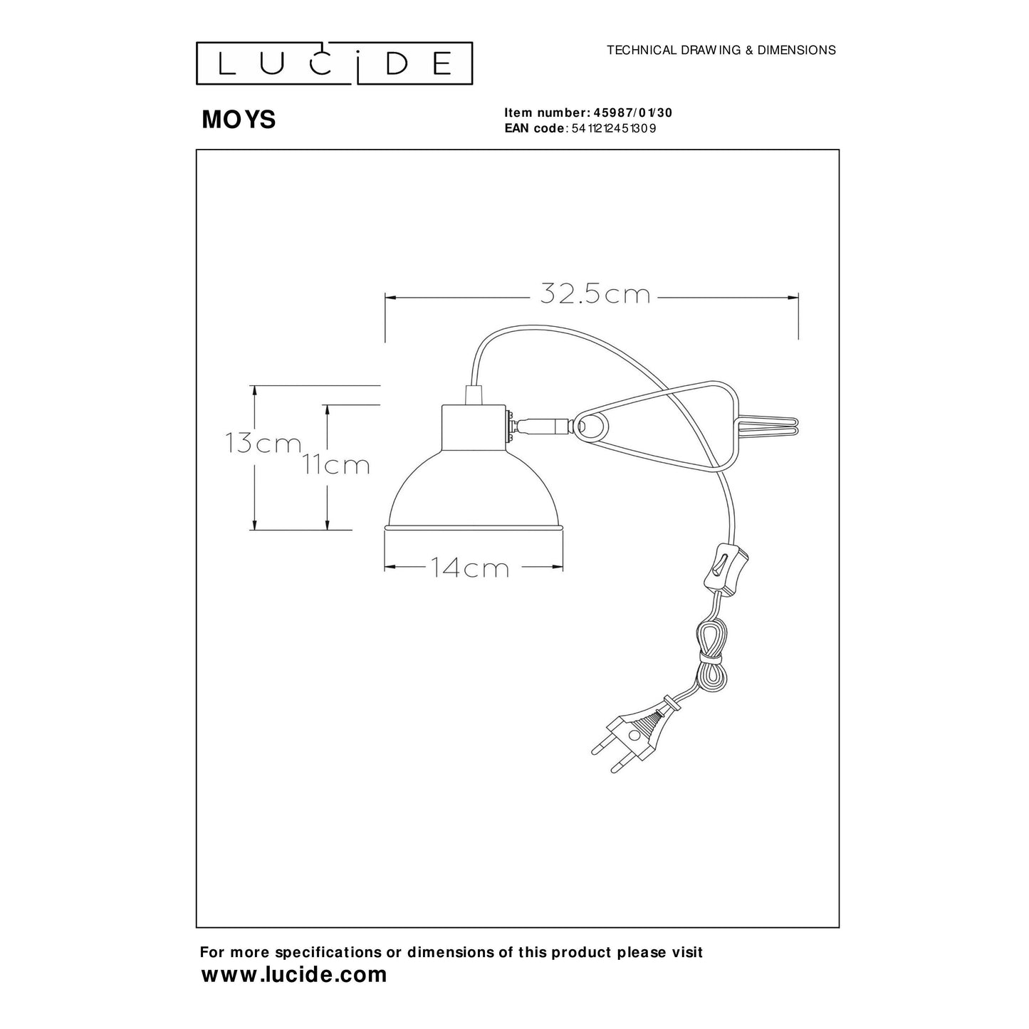 Lucide MOYS - Clamp lamp - 1xE27 - Black