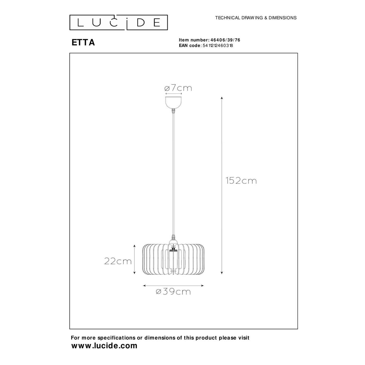 Lucide ETTA - Pendant light - Ø 39 cm - 1xE27 - Light wood