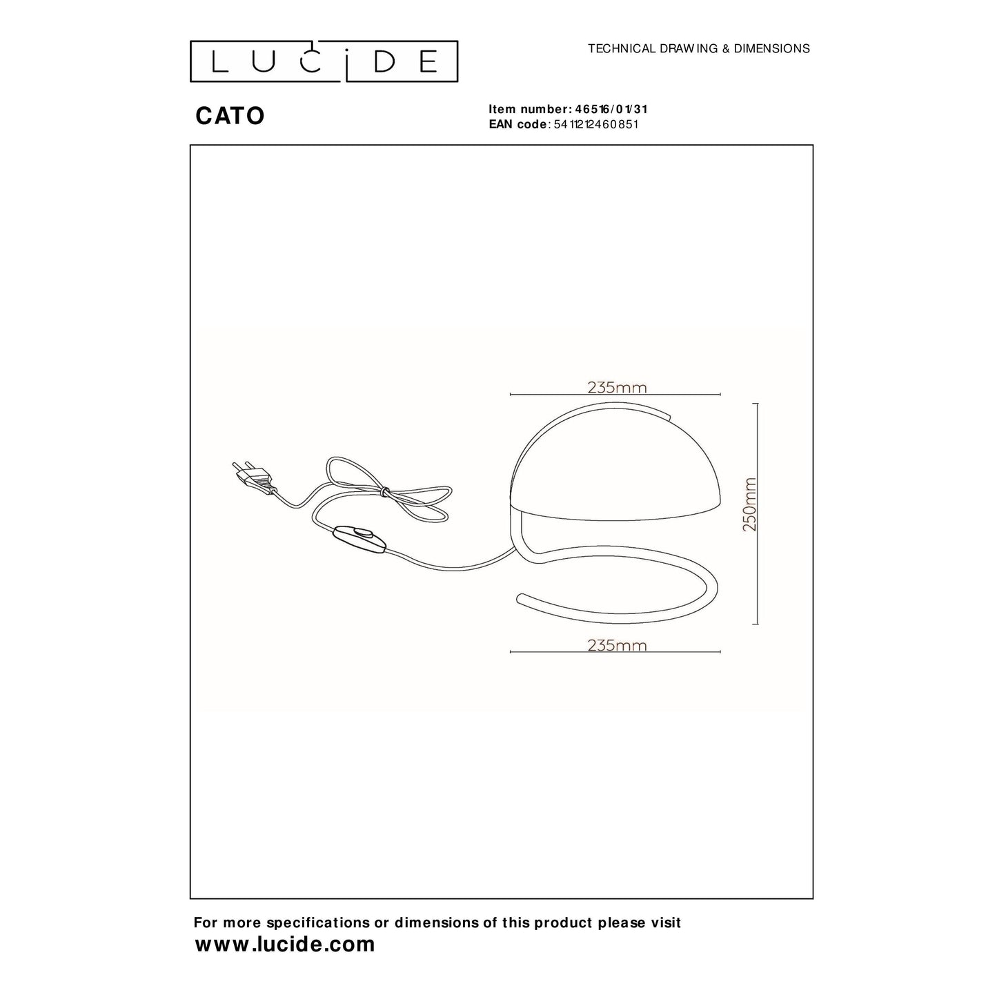 Lucide CATO - Table lamp - Ø 23,5 cm - 1xE27 - White