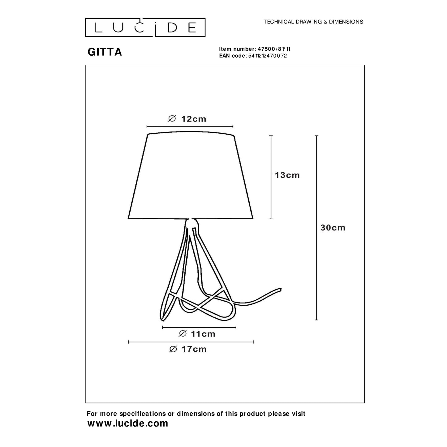 Lucide GITTA - Table lamp - Ø 17 cm - 1xE14 - Chrome