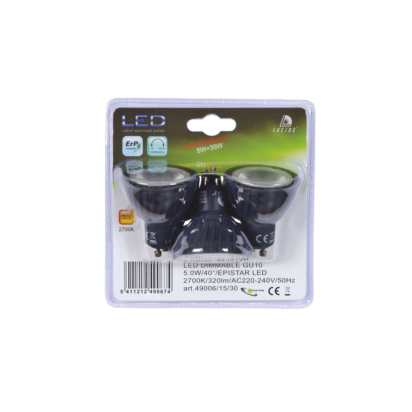 Lucide MR16 - Led bulb - Ø 5 cm - LED Dim. - GU10 - 3x5W 3000K - Black - Set of 3