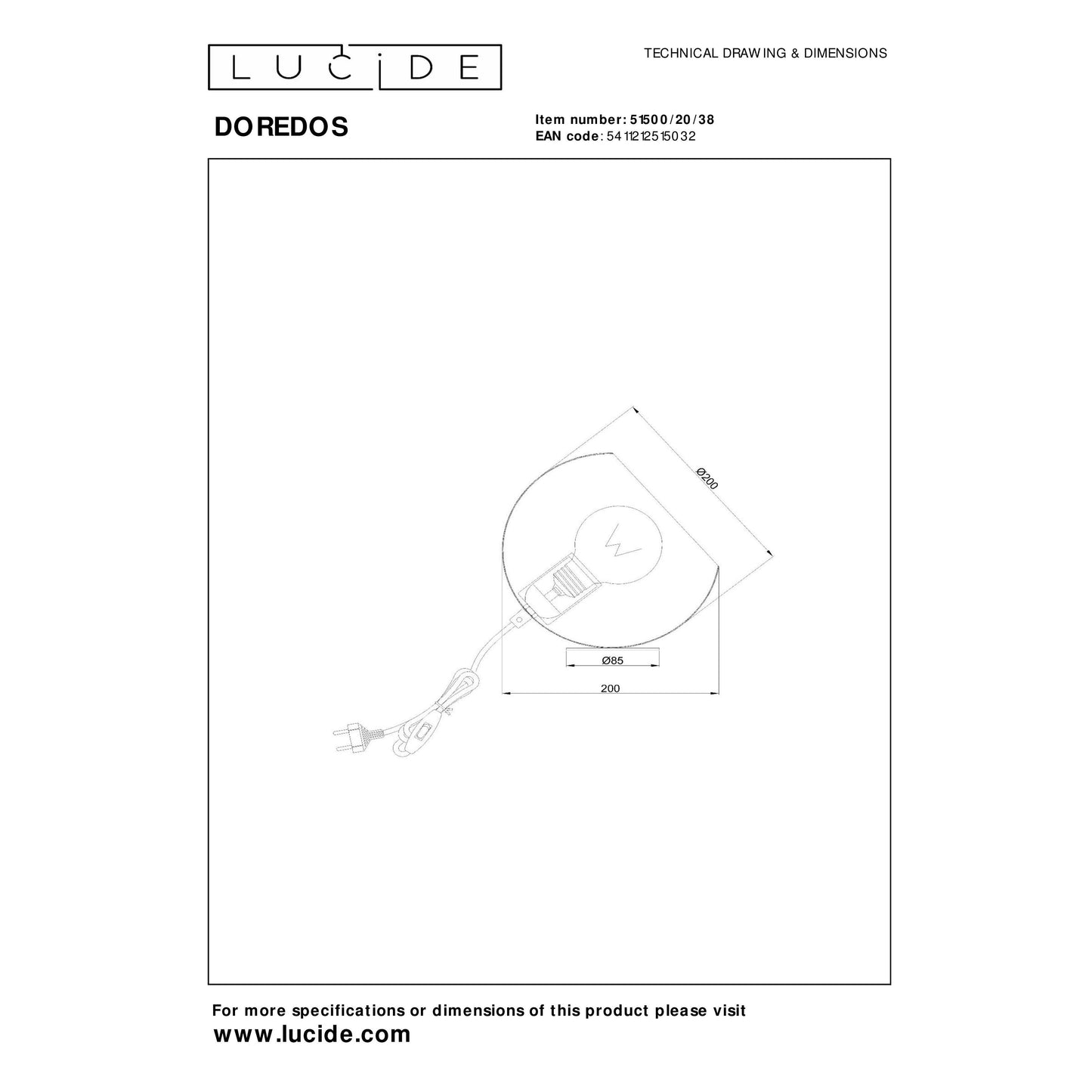 Lucide DOREDOS - Table lamp - Ø 20 cm - 1xE27 - Cream