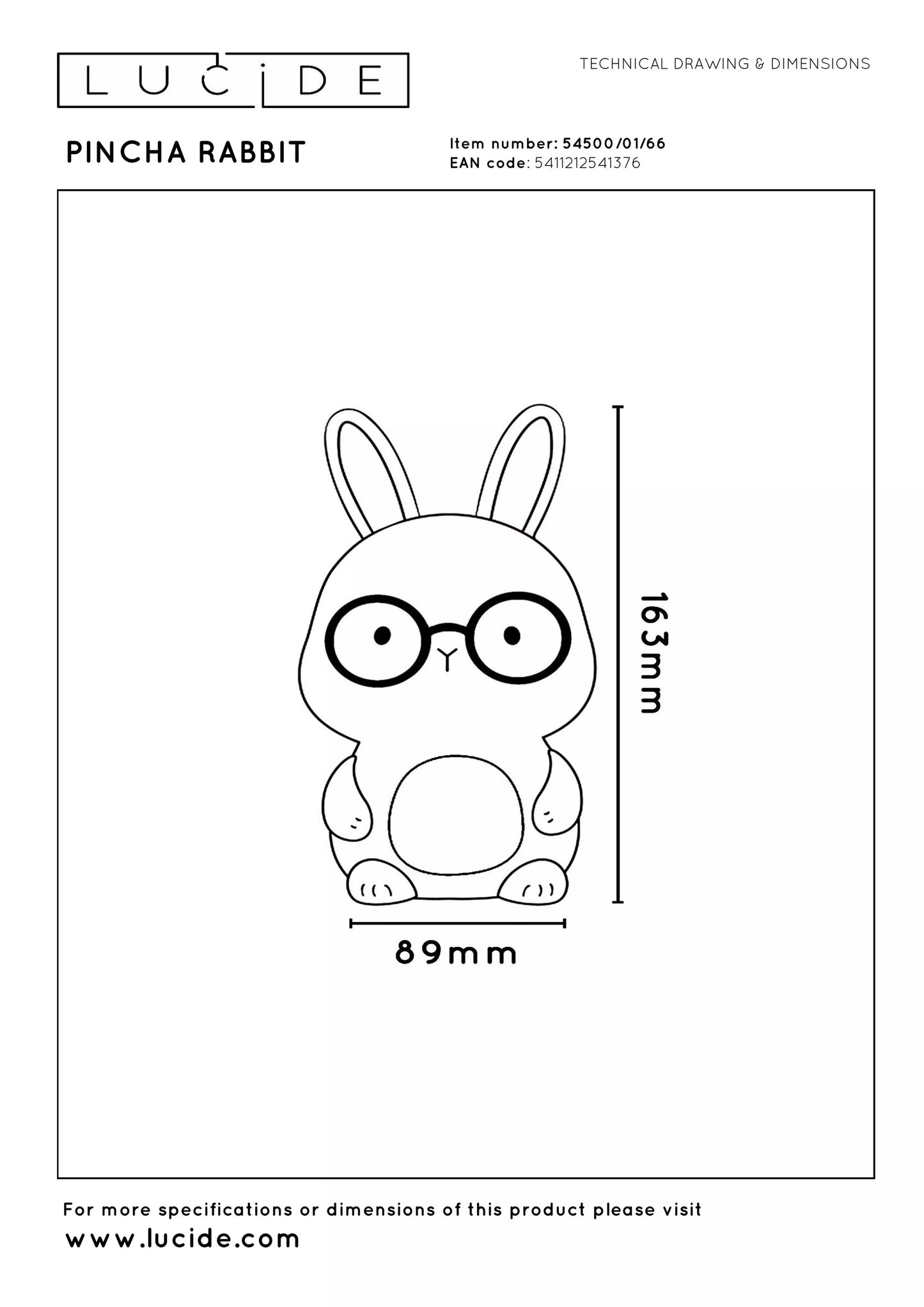 Lucide PINCHA RABBIT - Rechargeable Table lamp Children - Battery pack- LED 3 StepDim - Rgb - White | Essential