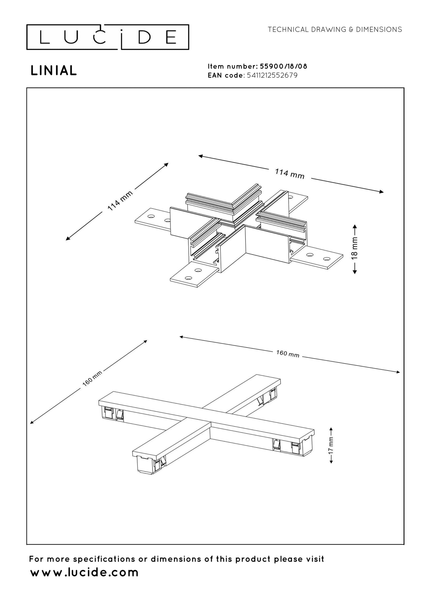 Lucide Premium LINIAL X-connector - 1-Circuit lighting system - Smart - 48V Track - Satin Gun Metal