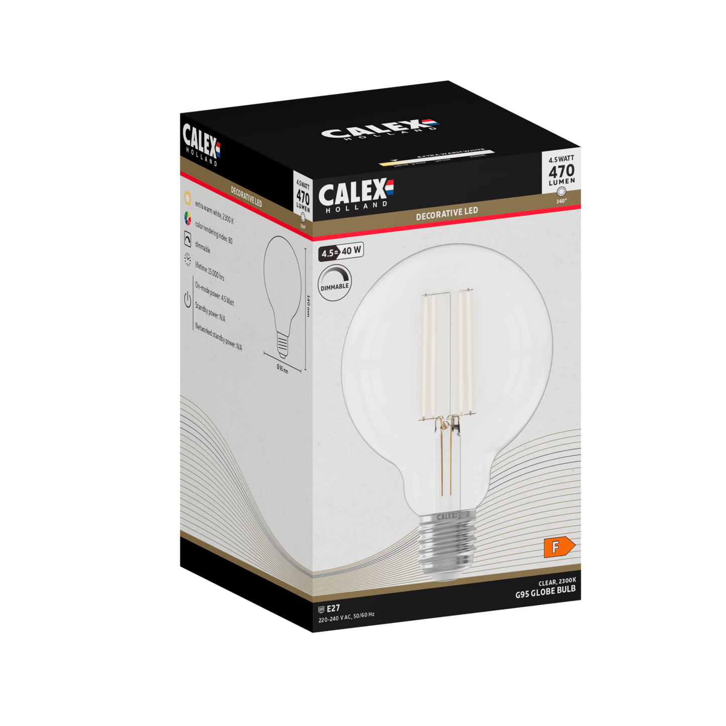 Calex Warm Filament LED Lamp - E27 - G95 - Clear - 4.5W - Dimmable