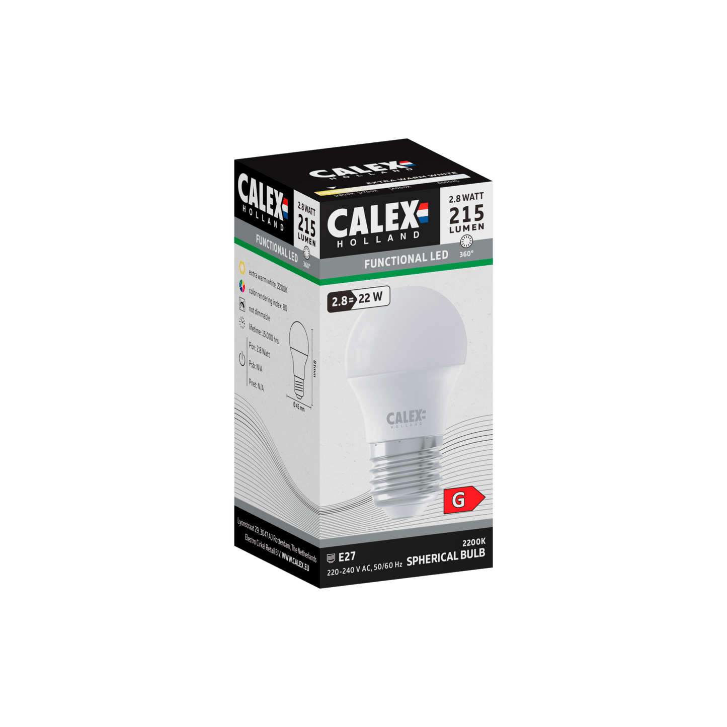 Calex SMD LED Lamp - E27 - P45 - White - 2.8W