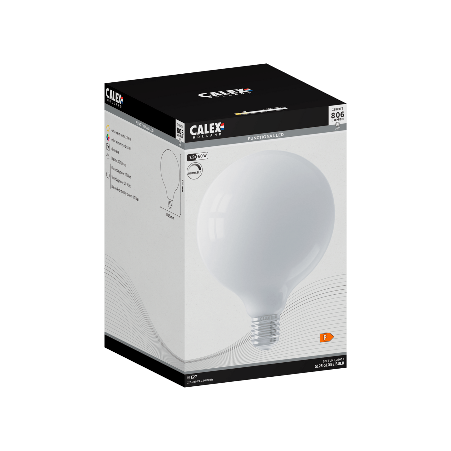 Calex Softline LED Lamp - E27 - G125 - White - 7.5W - Dimmable