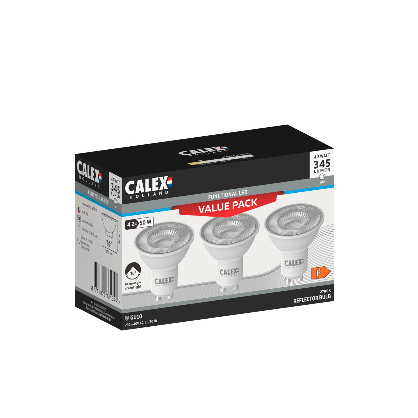 Calex SMD Reflector LED Lamp - GU10 - White - 4.2W - 3-Pack