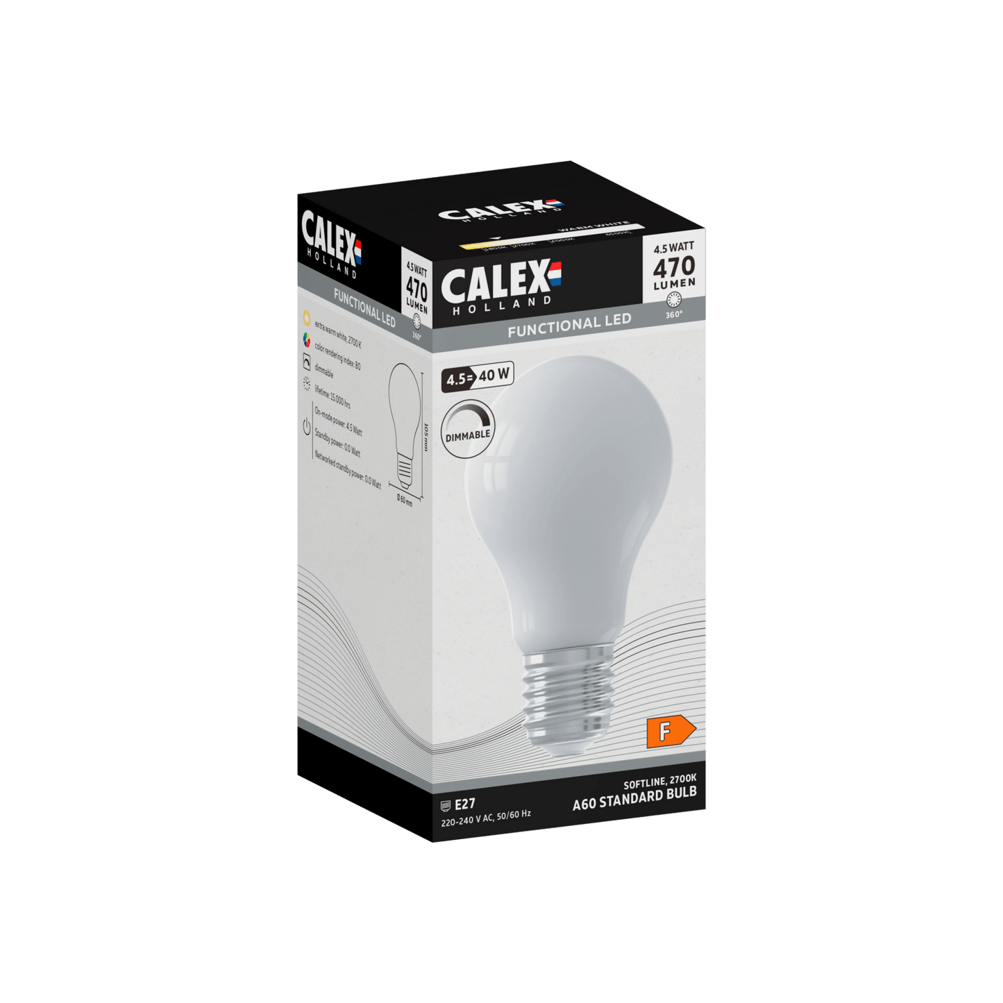 Calex Softline LED Lamp - E27 - A60 - White - 4.5W - Dimmable
