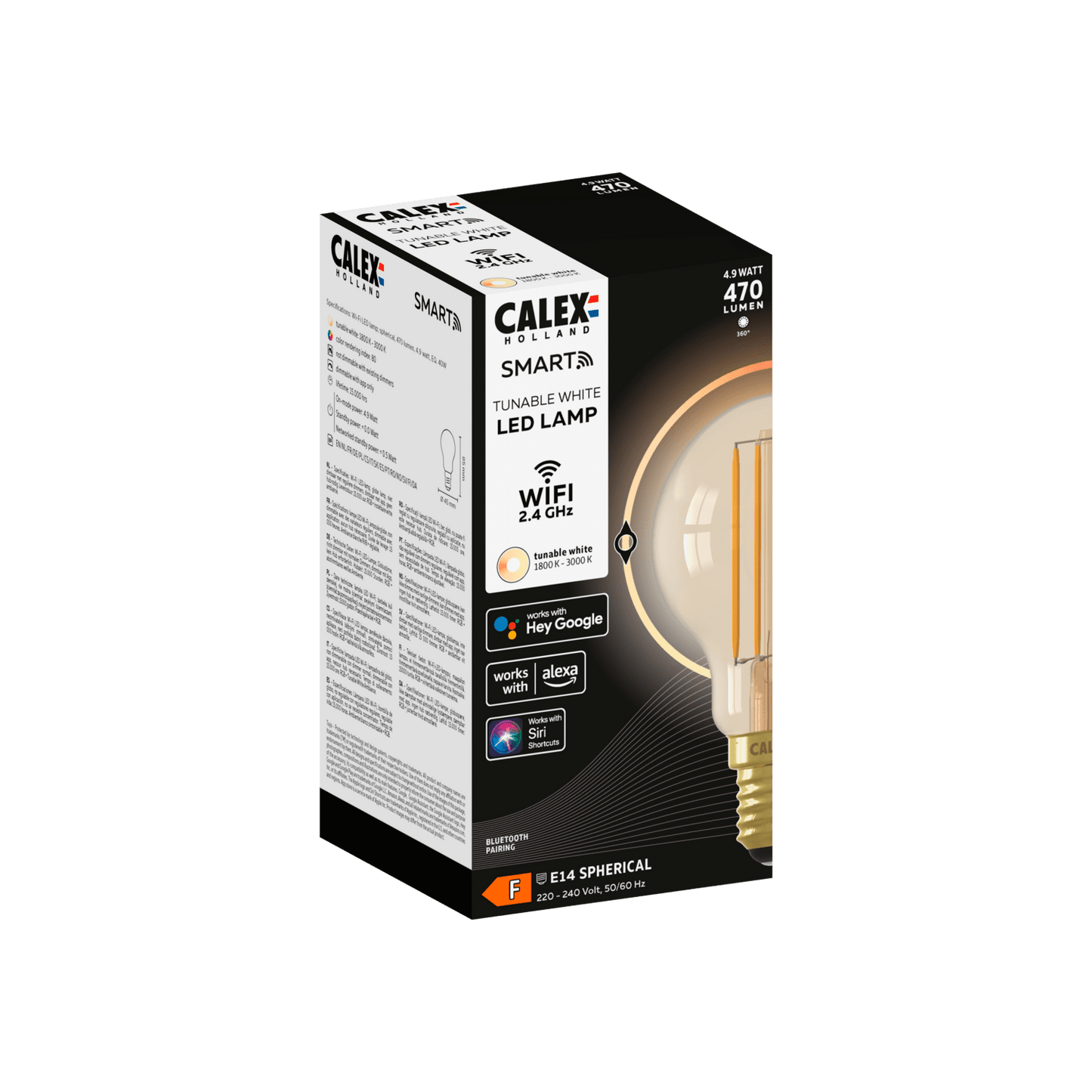 Calex Smart LED Bulb - E14 - Filament - P45 - Gold - Warm White - 4.9W