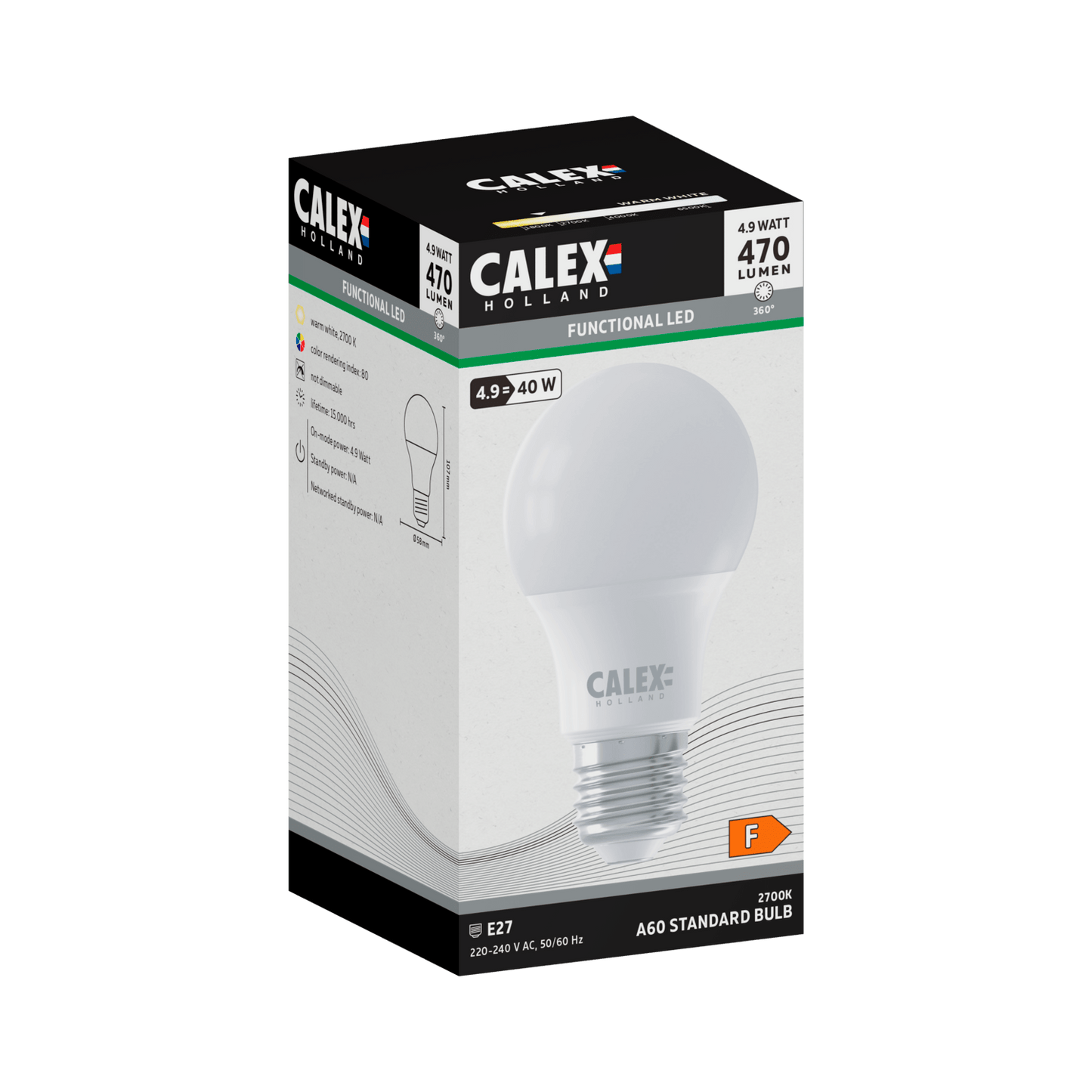 Calex SMD LED Lamp - E27 - A60 - White - 4.9W