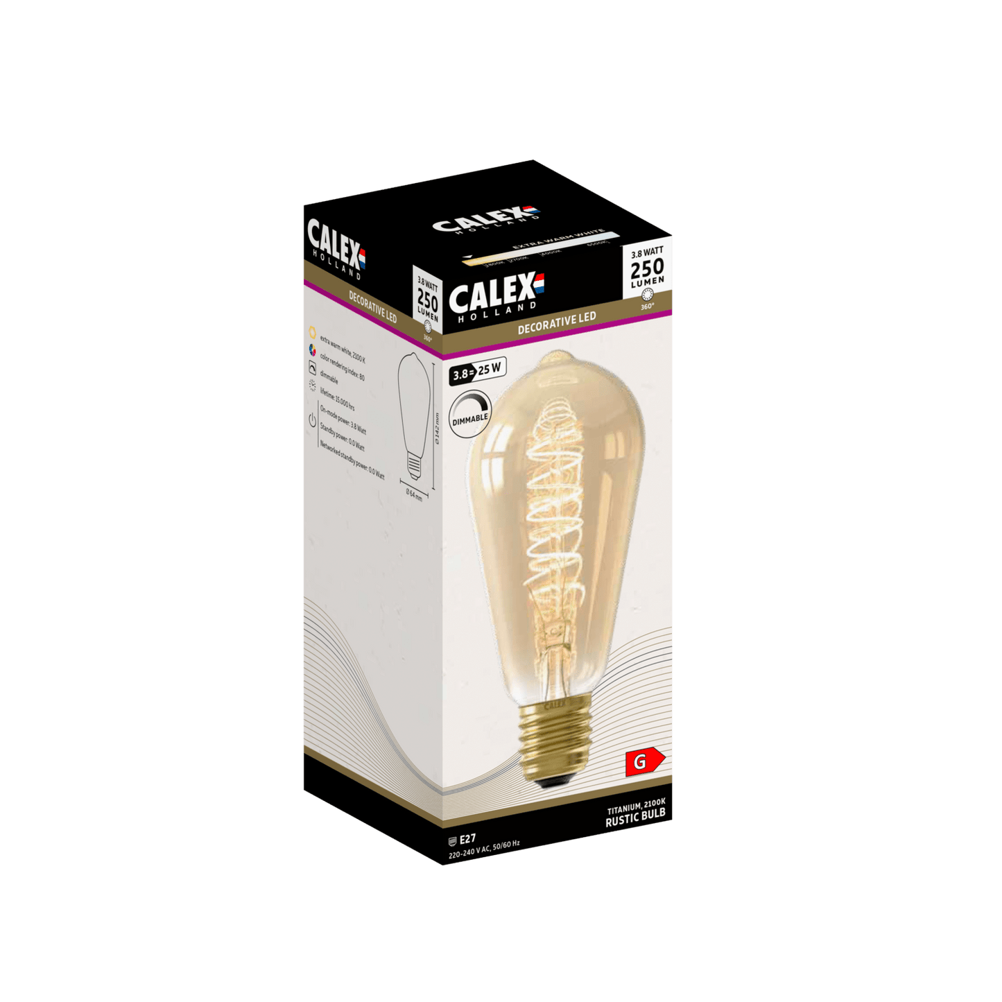 Calex Spiral Filament LED Lamp - E27 - ST64 - Gold - 3.8W - Dimmable