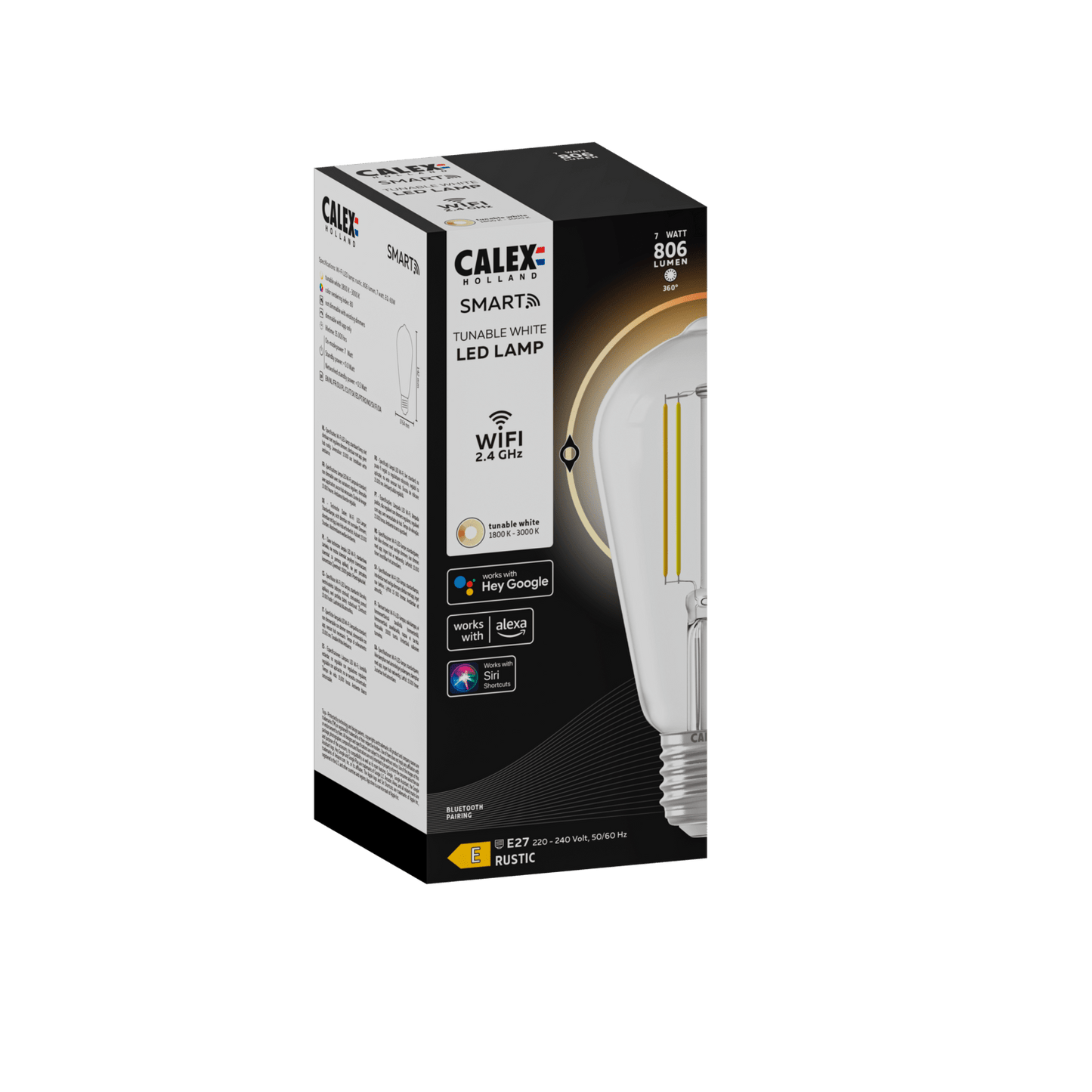 Calex Smart LED Bulb - Filament - ST64 - Clear - E27 - 7W - CCT