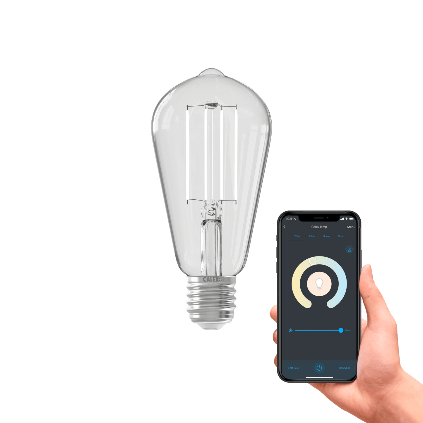 Calex Smart LED Bulb - Filament - ST64 - Clear - E27 - 7W - CCT
