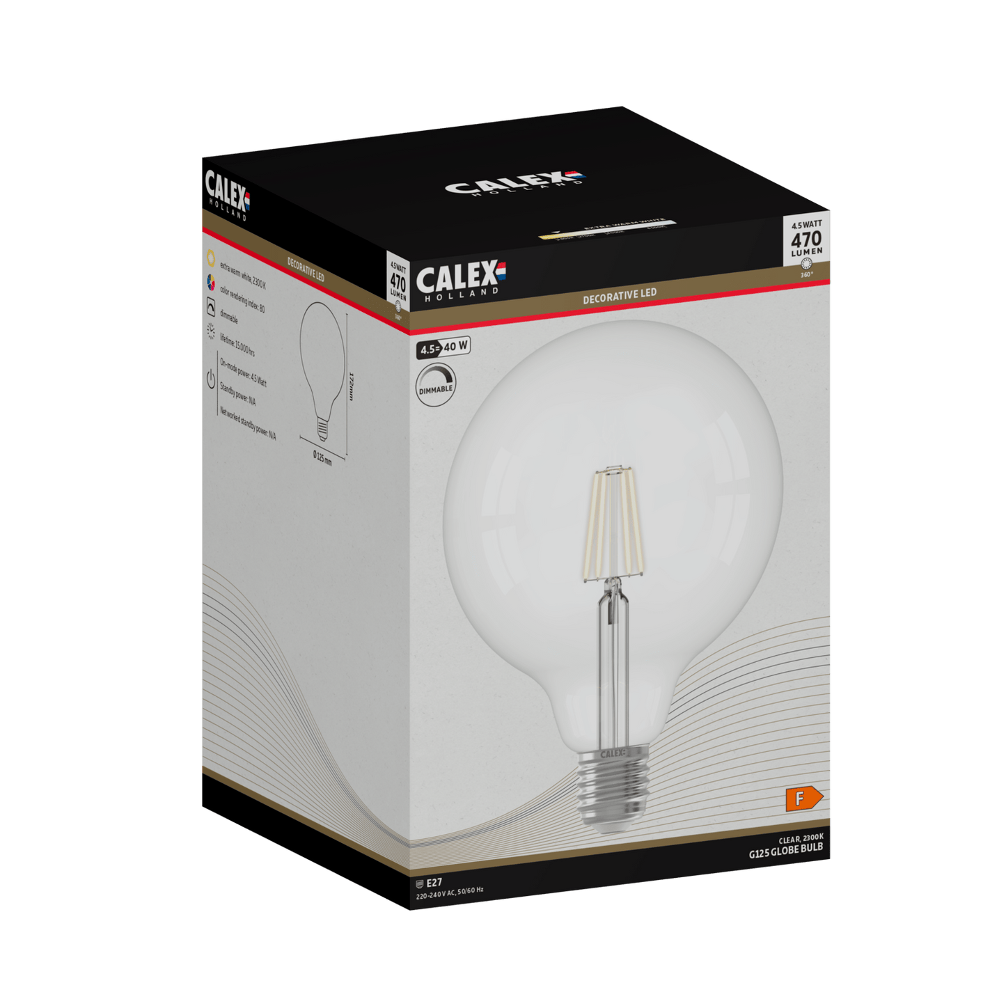 Calex Warm Filament LED Lamp - E27 - G125 - Clear - 4.5W - Dimmable