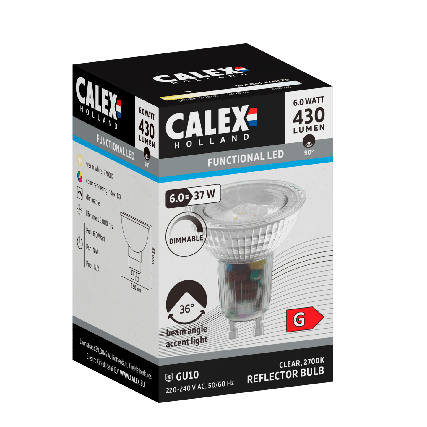 Calex SMD Reflector LED Lamp - GU10 - Chrome - 6W - Dimmable