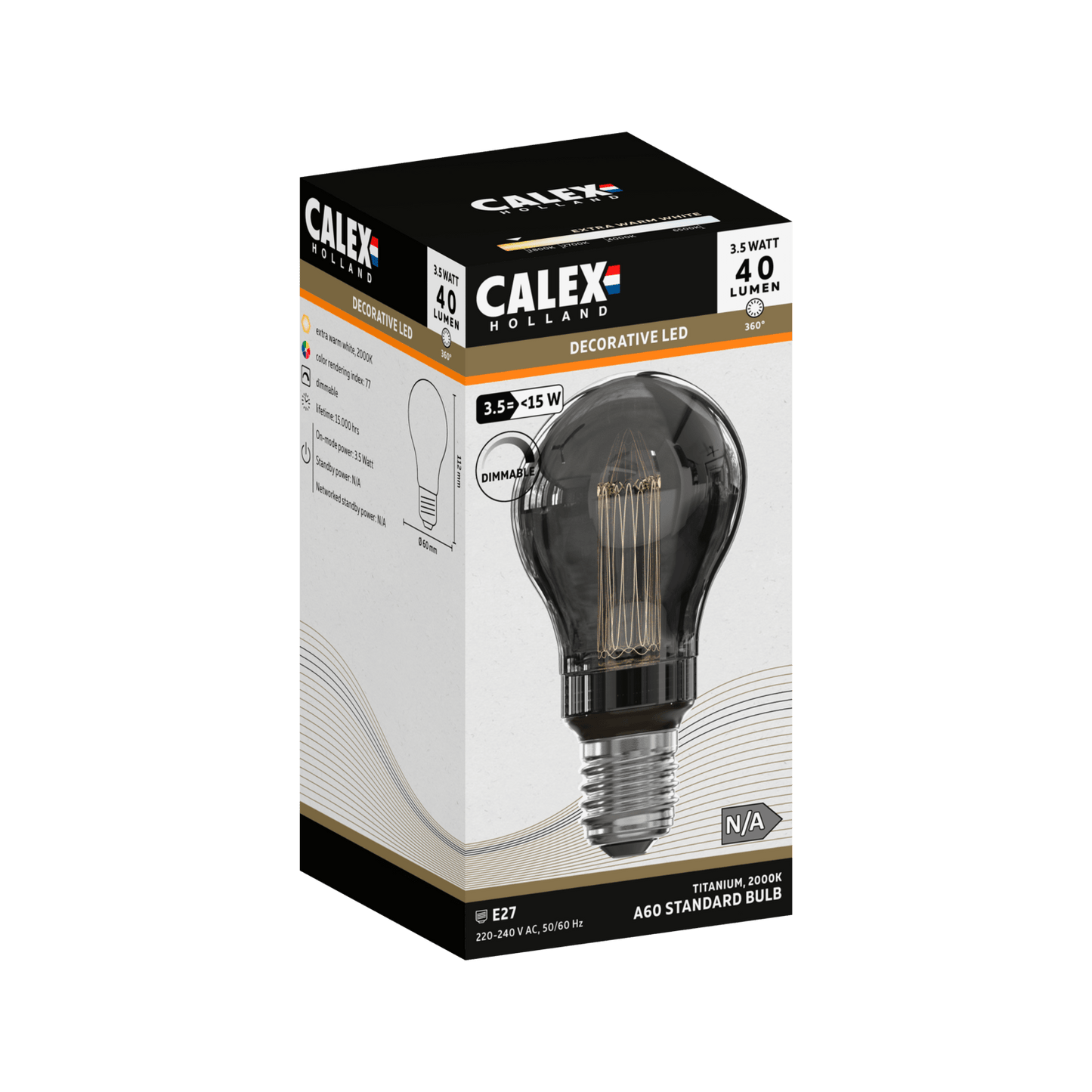 Calex Crown LED Bulb - E27 - A60 - Titanium - 3.5W - Dimmable