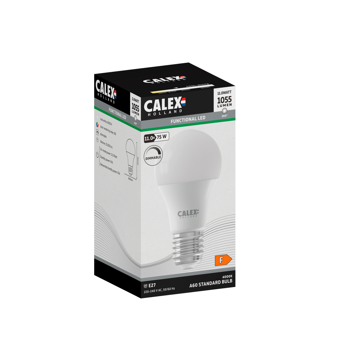 Calex SMD LED Lamp - E27 - A60 - White - 11W - Dimmable