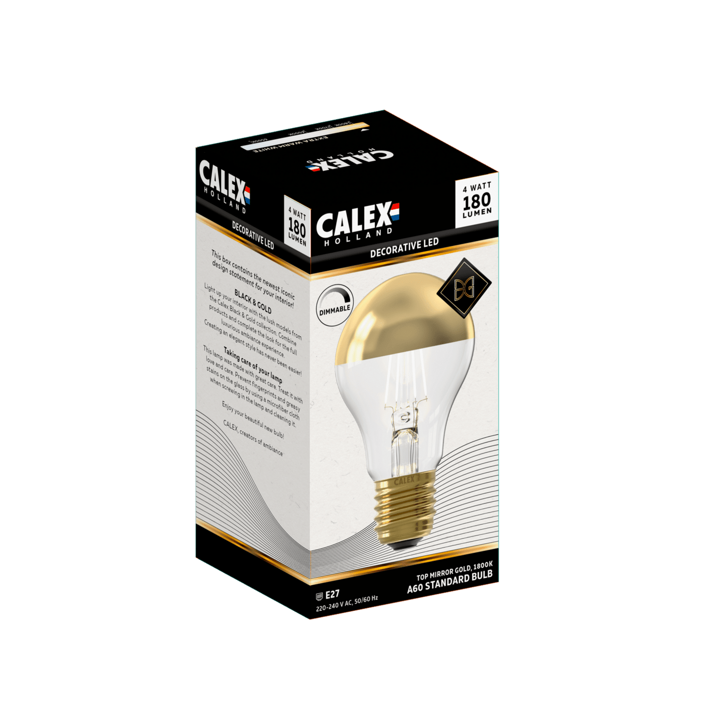 Calex Top mirror Bulb - E27 - Filament - A60 - Gold - Warm White - 4W
