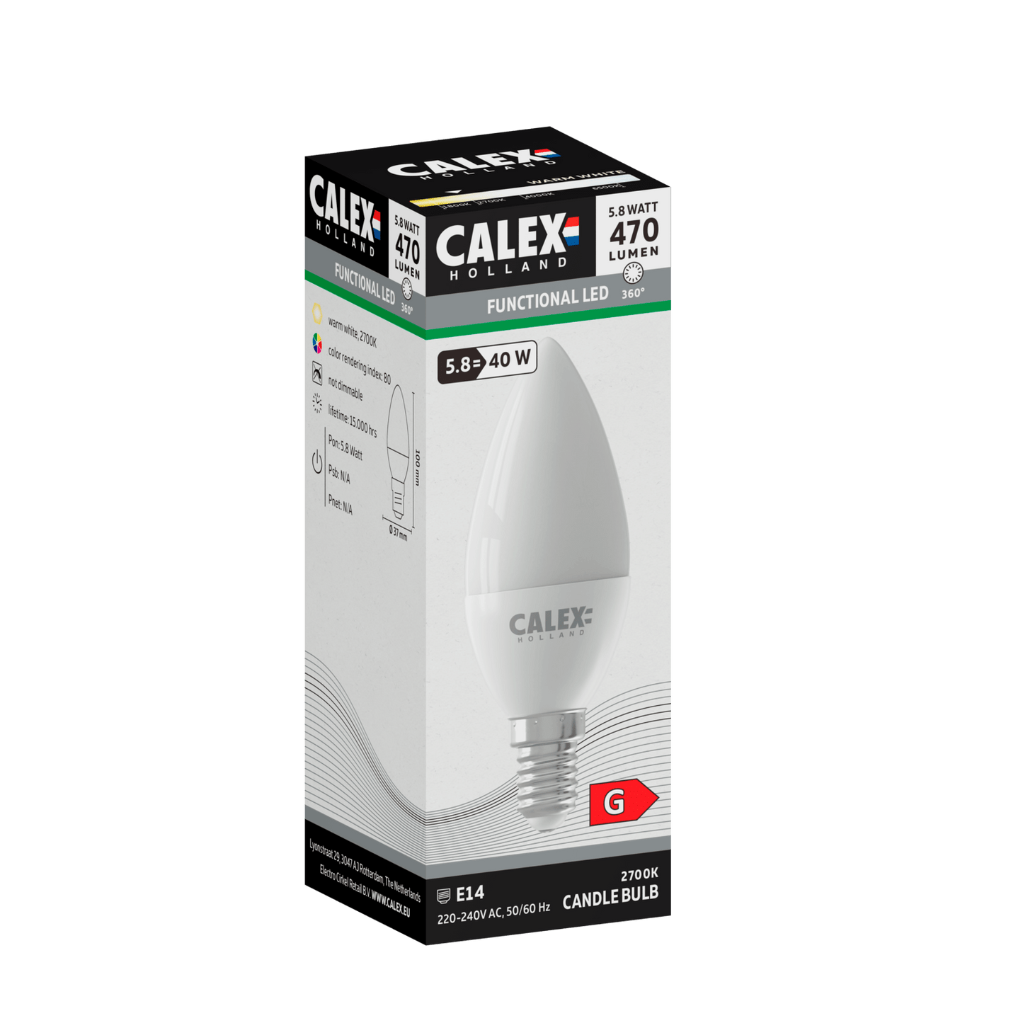 Calex SMD LED Lamp - E14 - B37 - White - 5.8W