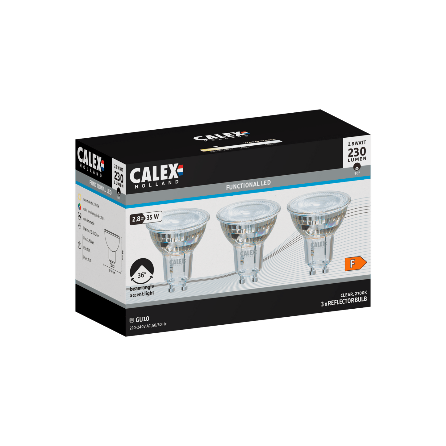 Calex SMD Reflector LED Lamp - GU10 - Chrome - 2.8W - 3-Pack