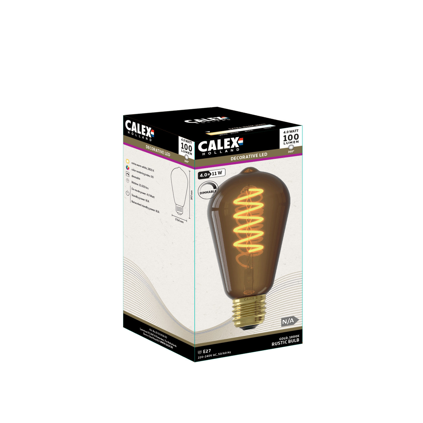 Calex Spiral Filament LED Lamp - E27 - ST64 - Natural - 4W - Dimmable