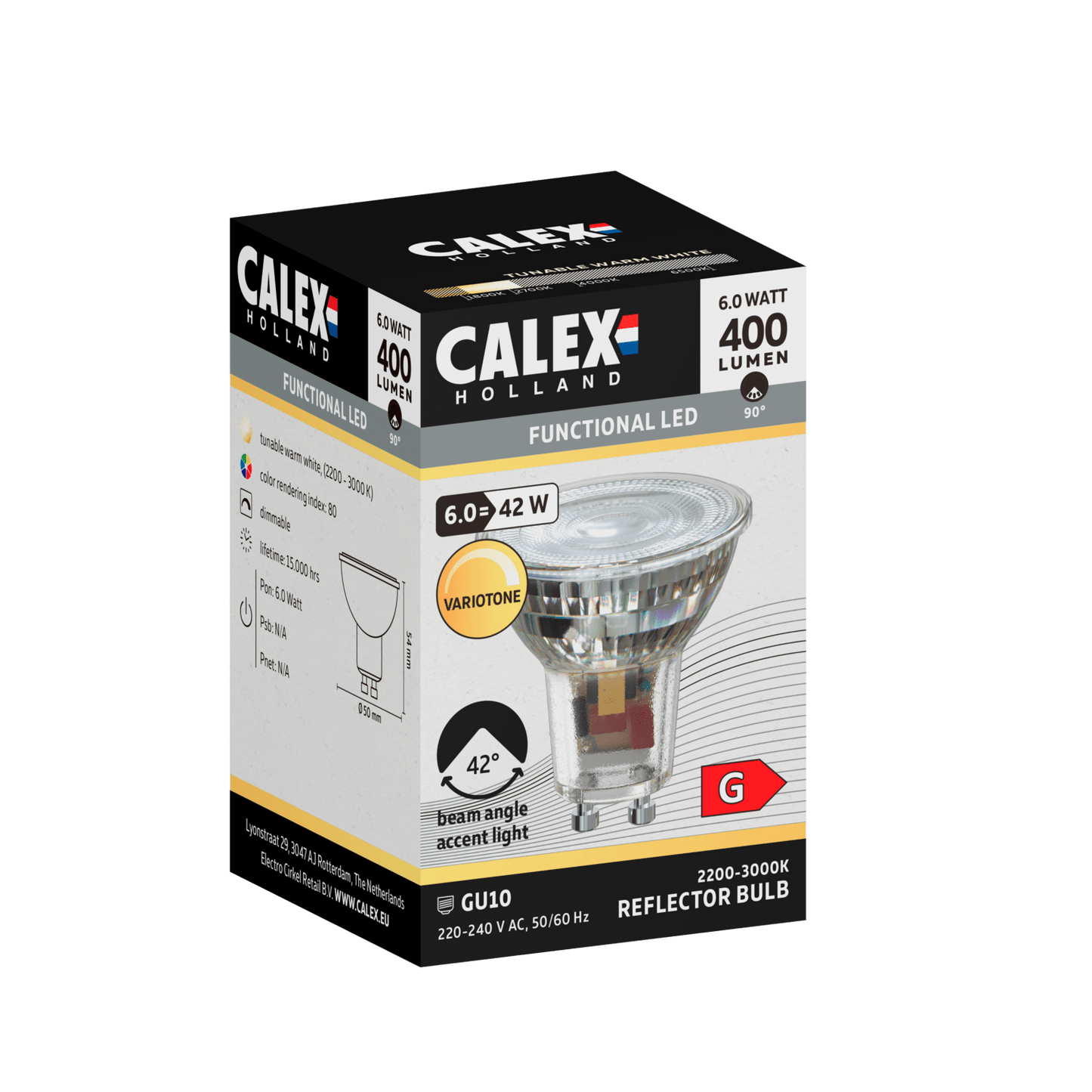 Calex SMD Reflector LED Lamp - GU10 - Chrome - 6W - Dimmable