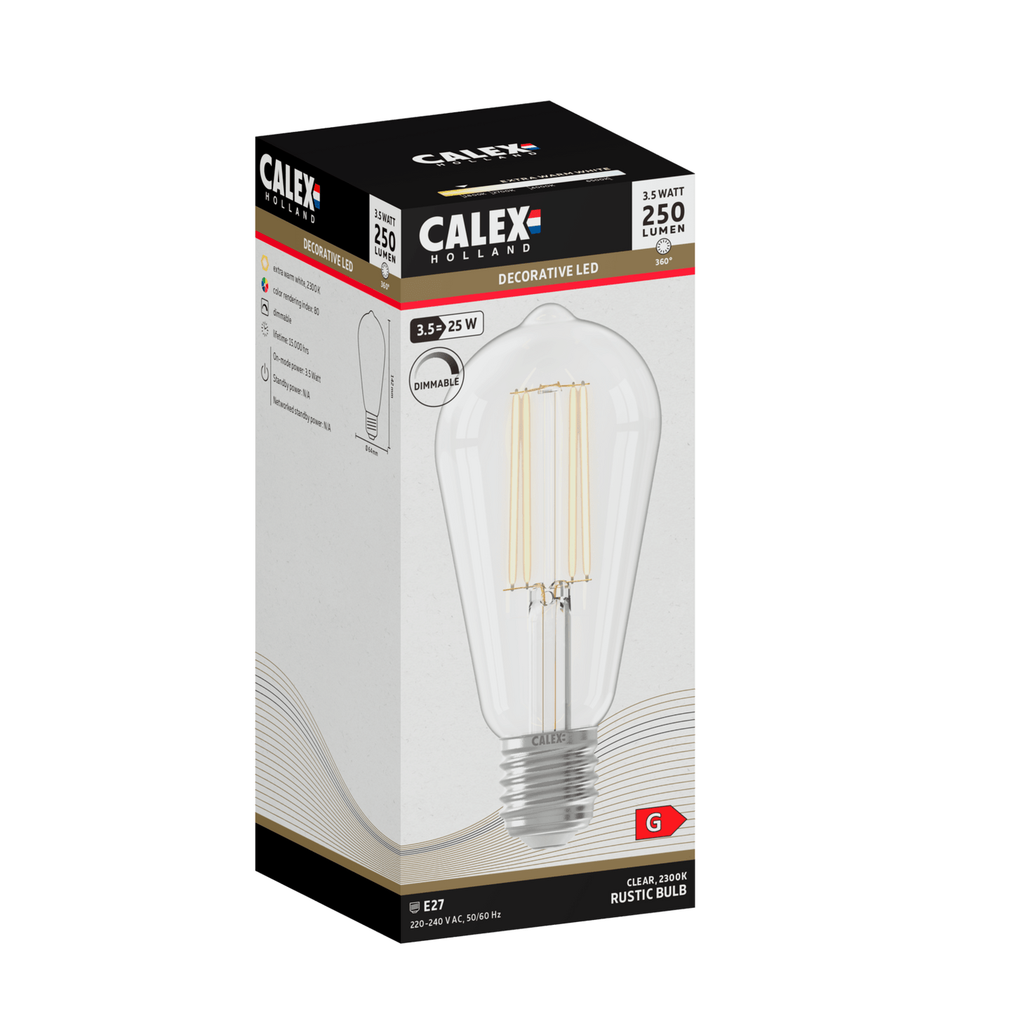 Calex Warm Filament LED Lamp - E27 - ST64 - Clear - 3.5W - Dimmable