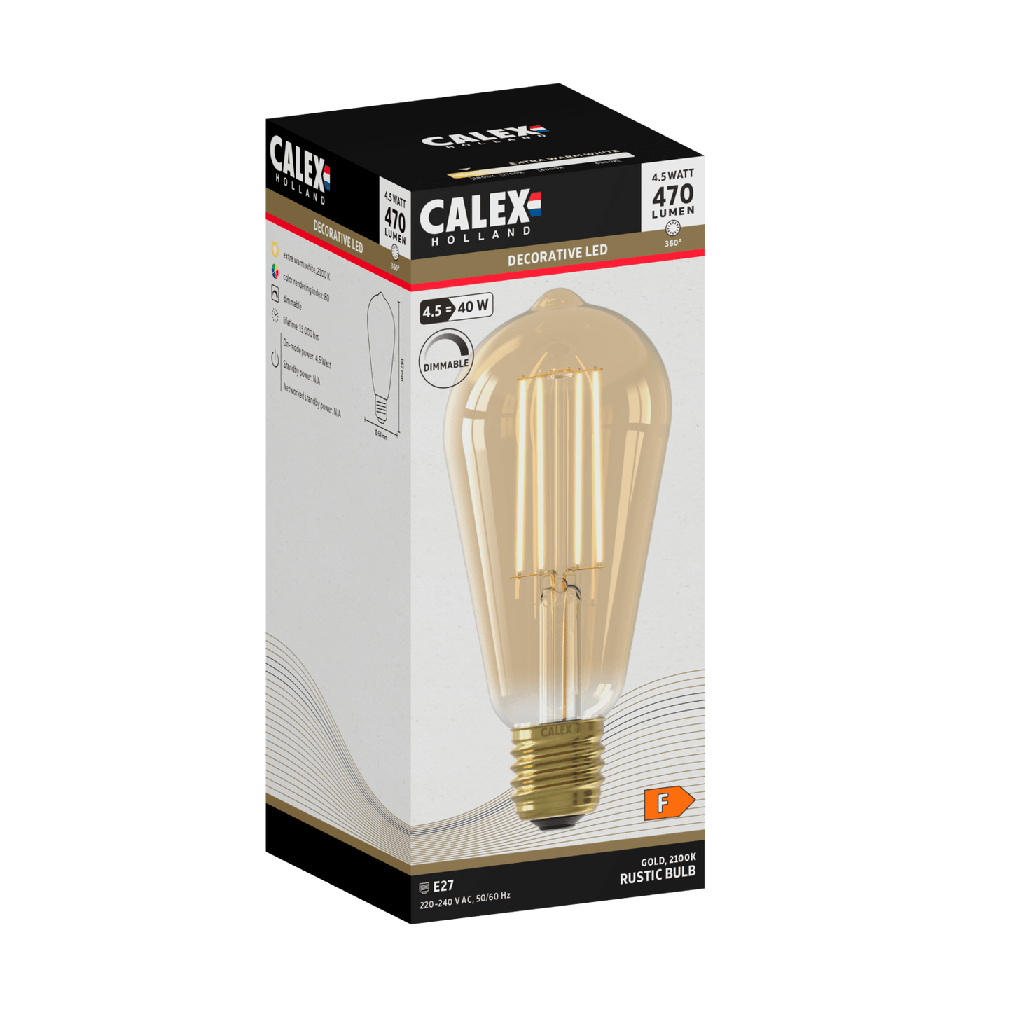Calex Warm Filament LED Lamp - E27 - ST64 - Gold - 4.5W - Dimmable