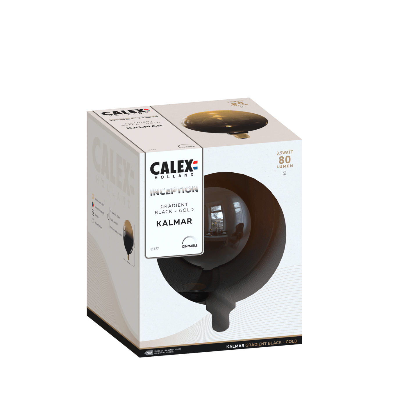 Calex Inception Kalmar LED Bulb - E27 - Black/Gold - 4W - Dimmable