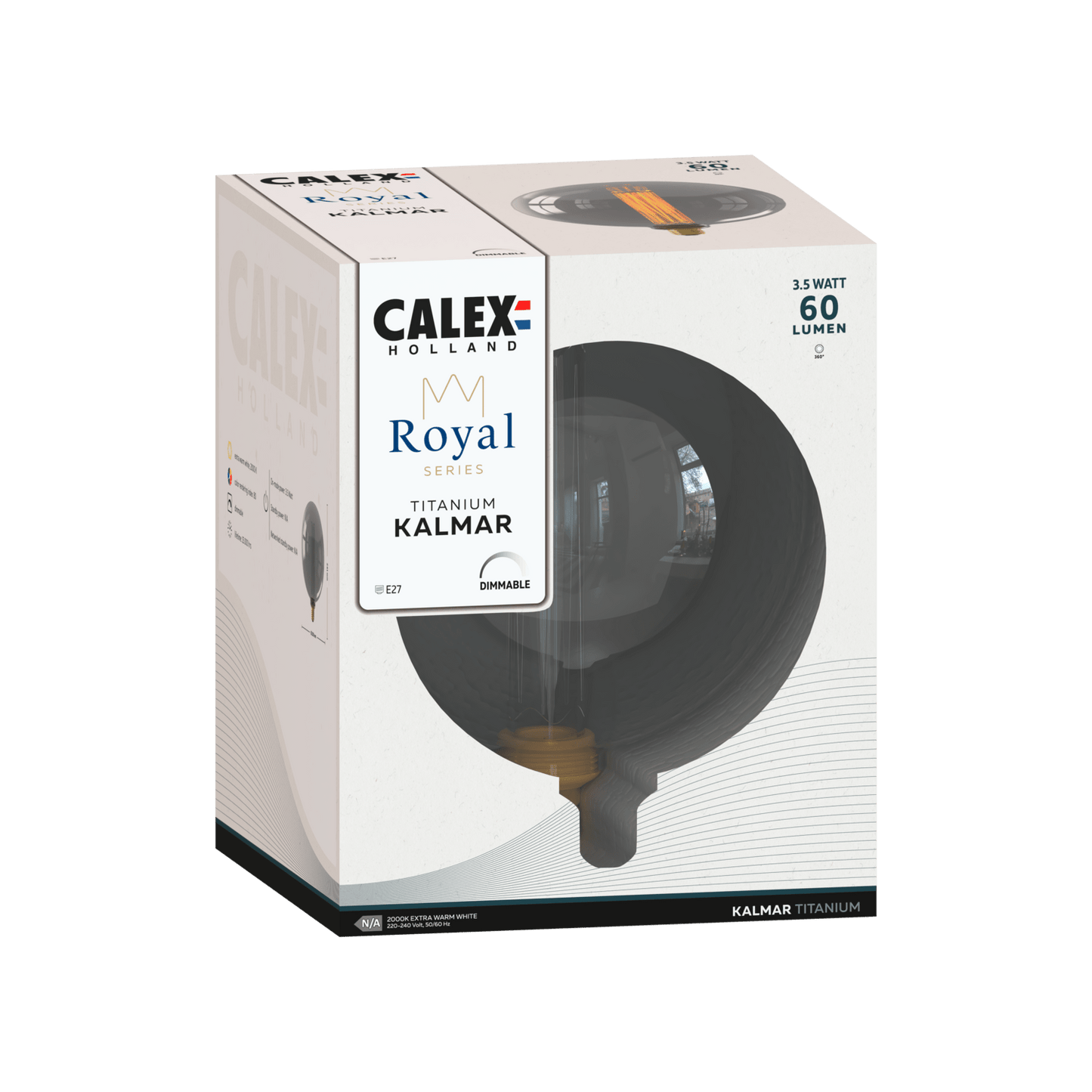 Calex Royal Kalmar Bulb - E27 - Filament - Titanium - WarmWhite - 3.5W
