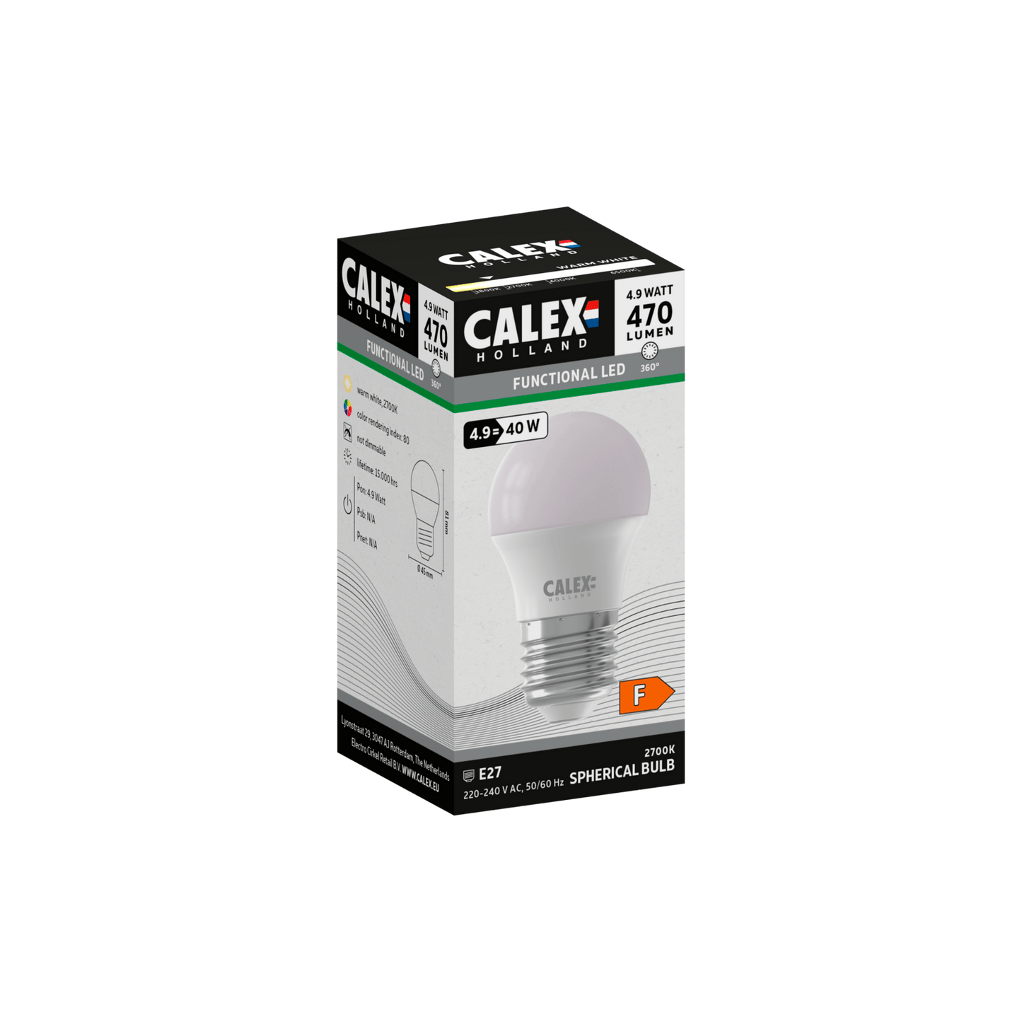 Calex SMD LED Lamp - E27 - P45 - White - 4.9W