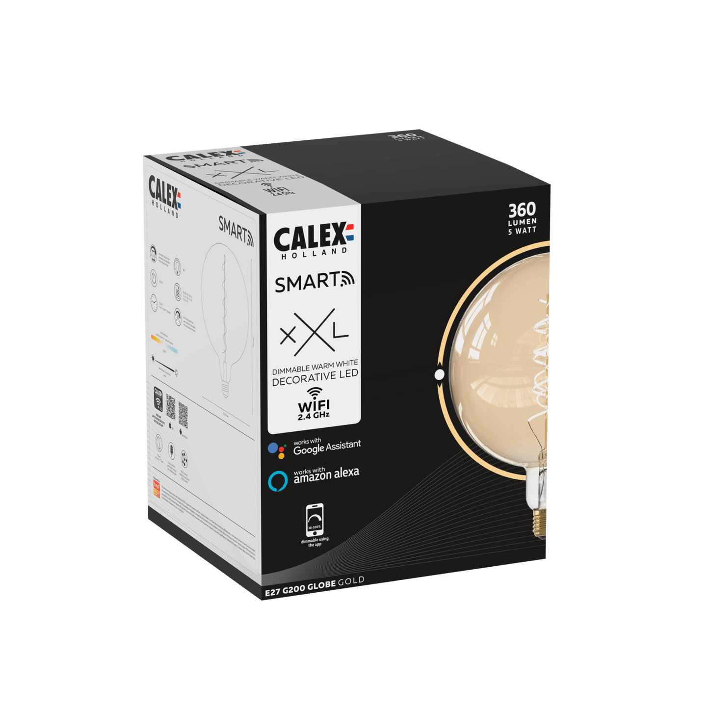 Calex Smart LED Bulb - E27 - Filament - G200 - Gold - Warm White - 7W
