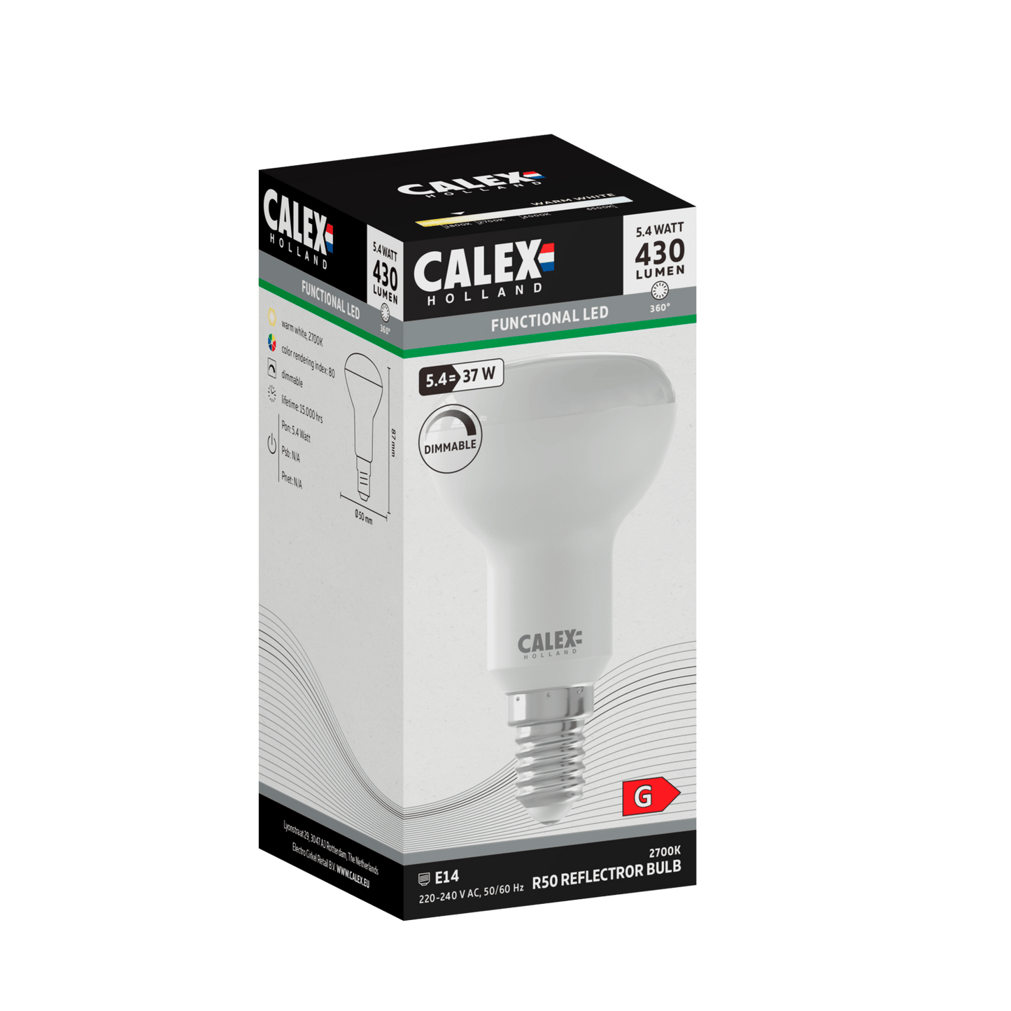 Calex SMD Reflector LED Lamp - E14 - R50 - White - 5.4W - Dimmable