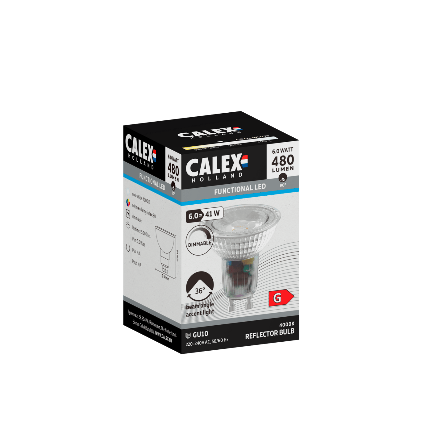 Calex SMD Reflector LED Lamp - GU10 - Chrome - 6W - Dimmable