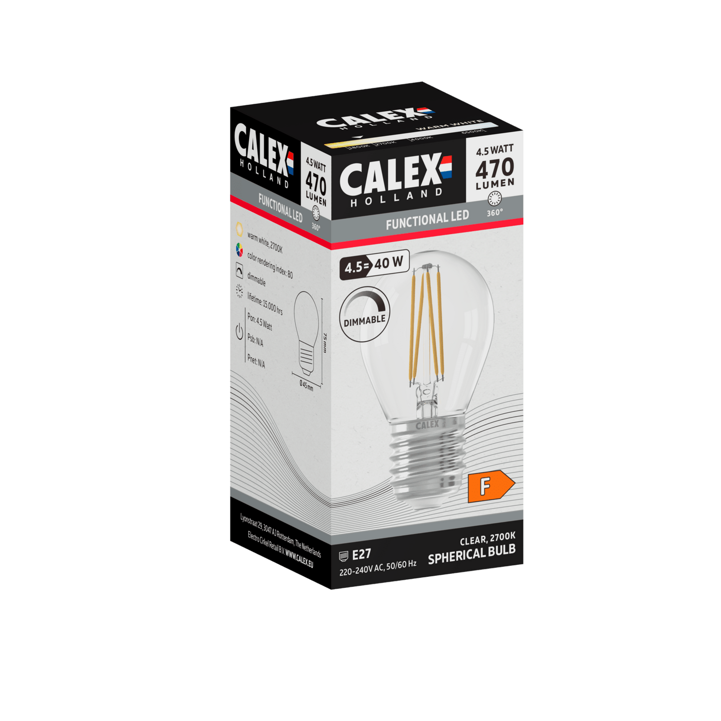 Calex Filament LED Lamp - E27 - P45 - Clear - 4.5W - Dimmable