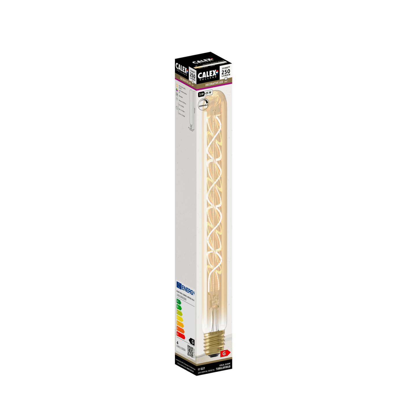 Calex Spiral Filament LED Lamp - E27 - T32 - Gold - 3.8W - Dimmable
