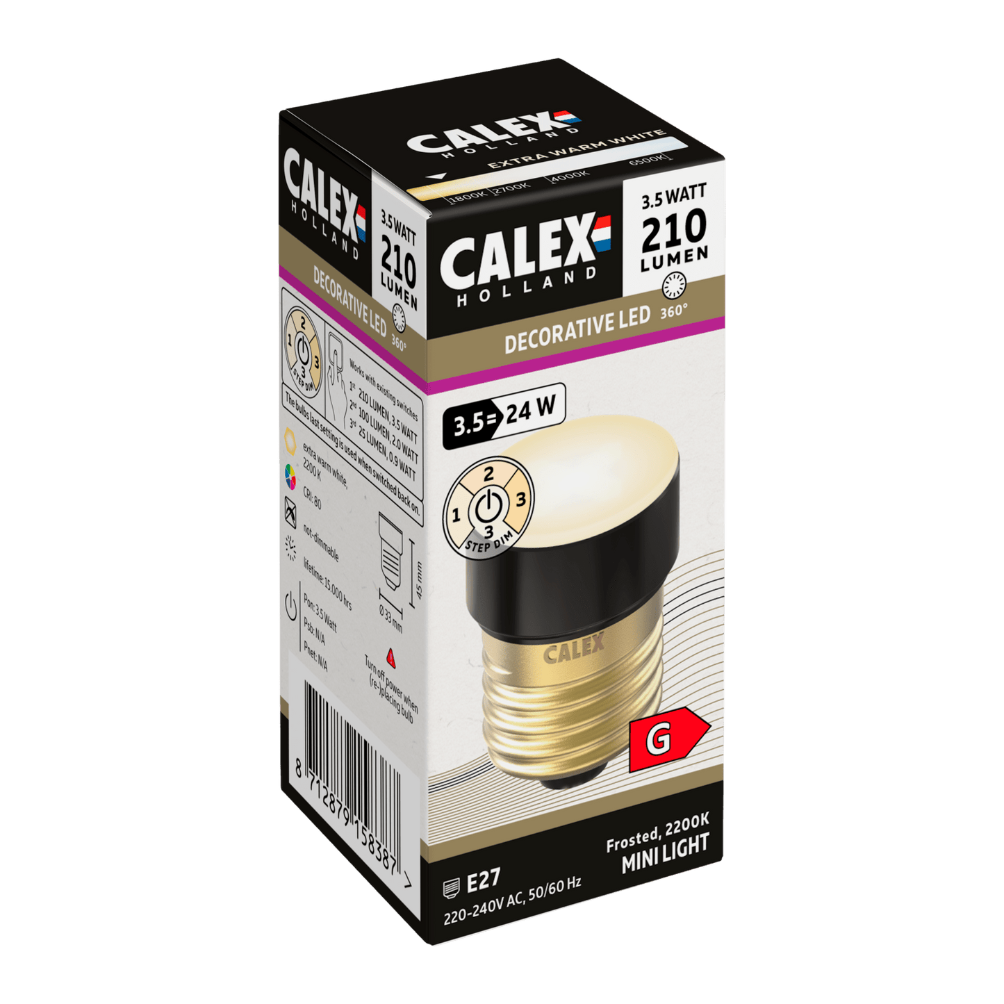 Calex Flex Filament LED Lamp - E27 -Mini Light - 3.5W - 3 step dimming