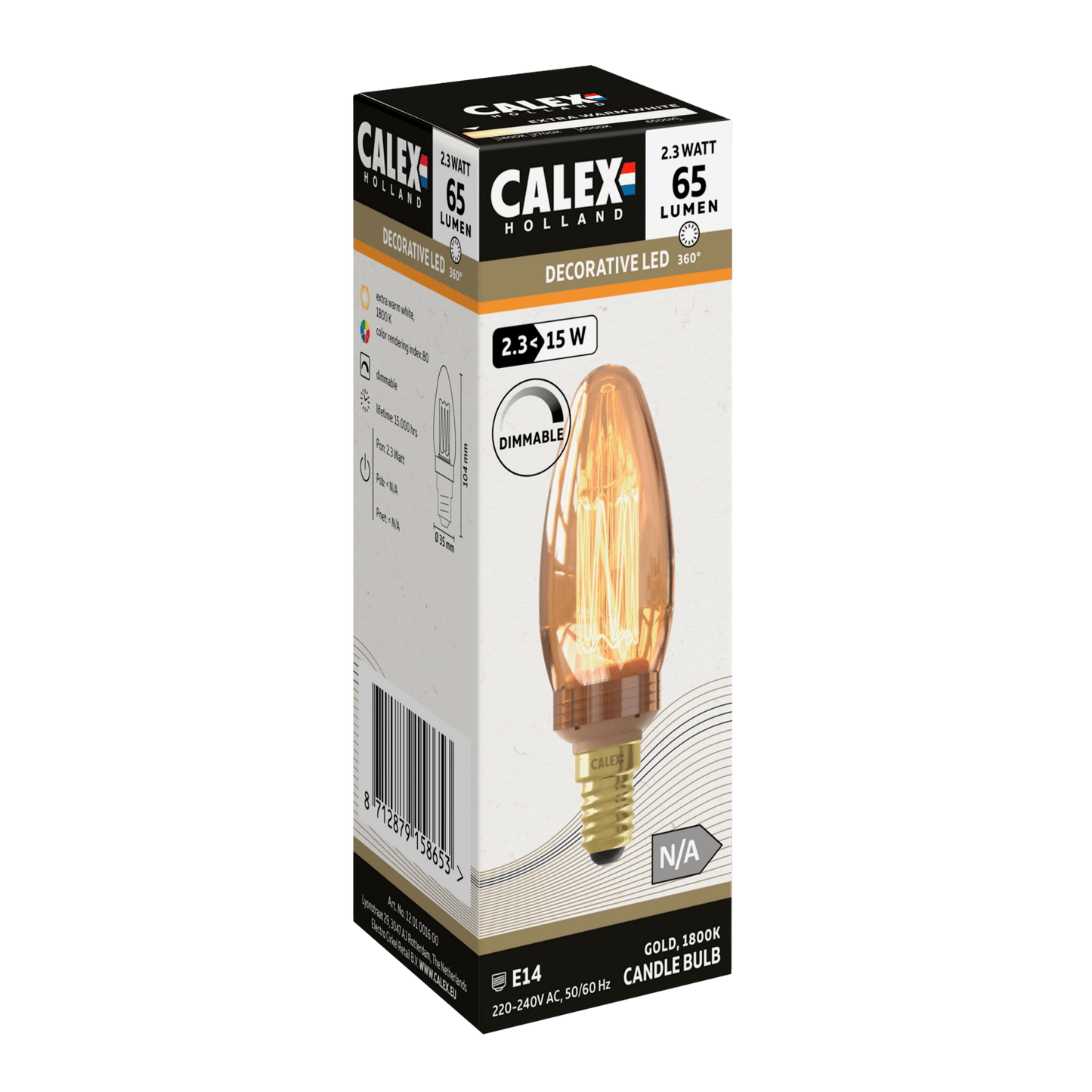 Calex Crown LED Bulb - E14 - B35 - Gold - 2.3W - Dimmable