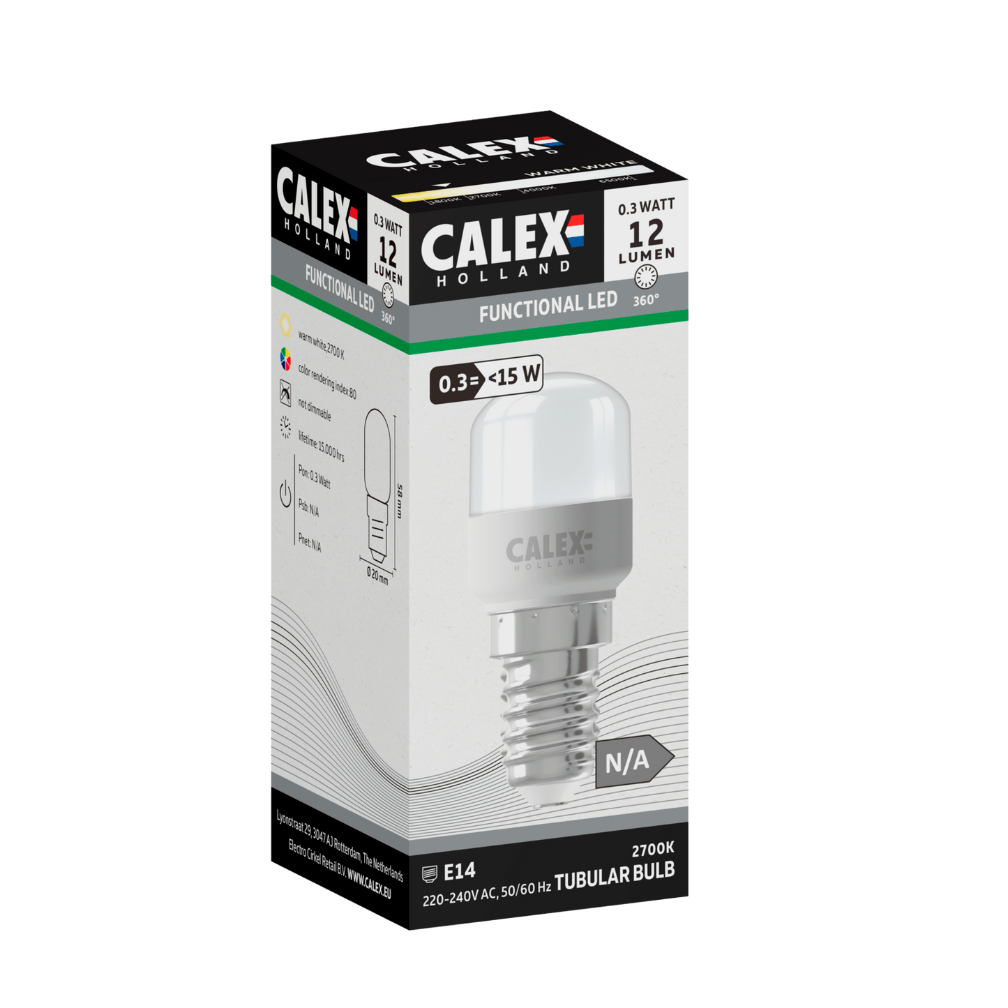 Calex SMD LED Lamp - E14 - T22 - White - 0.3W