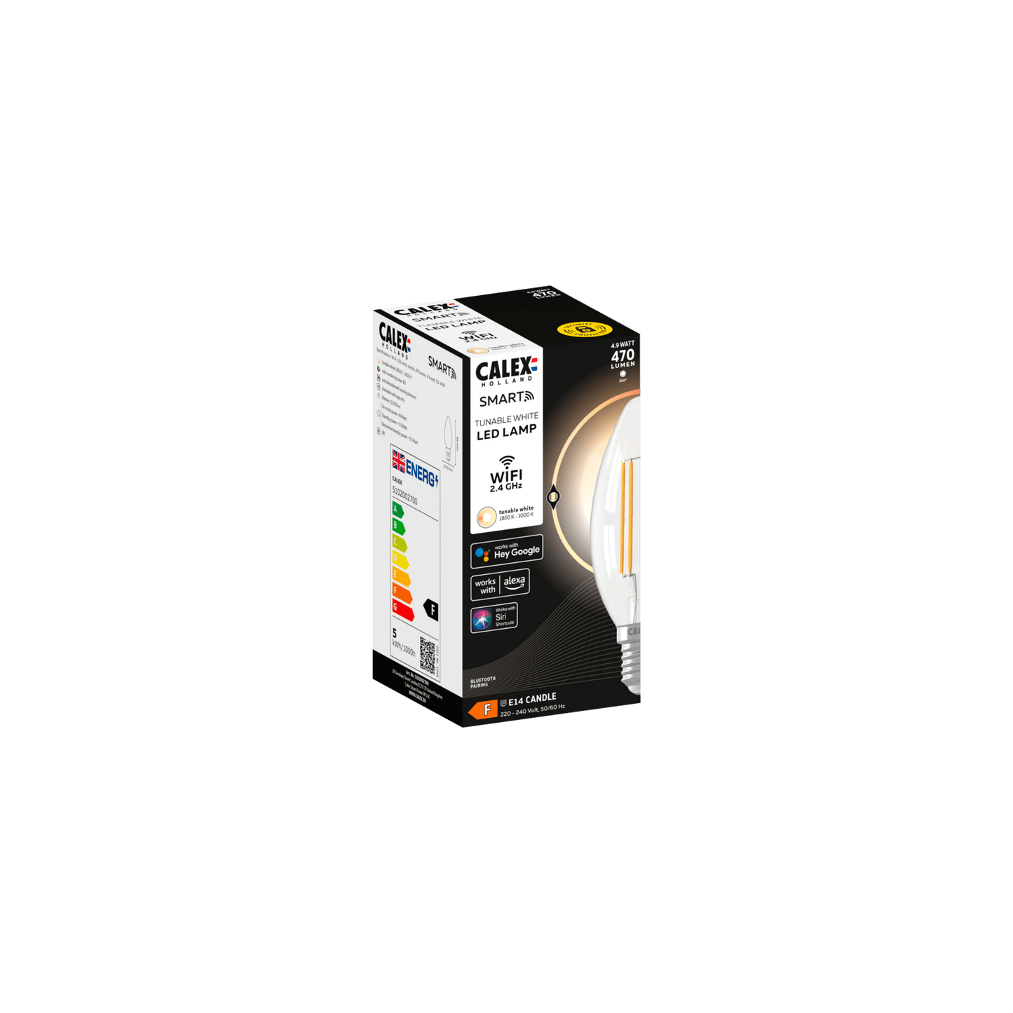 Calex Smart LED Bulb - E14 - Filament - B35 - Clear - WarmWhite - 4.9W