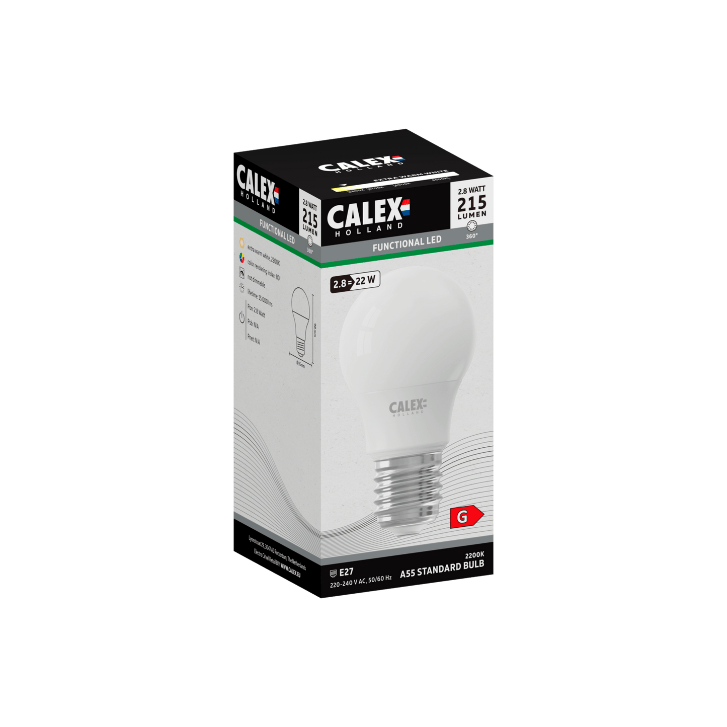 Calex SMD LED Lamp - E27 - A55 - White - 2.8W