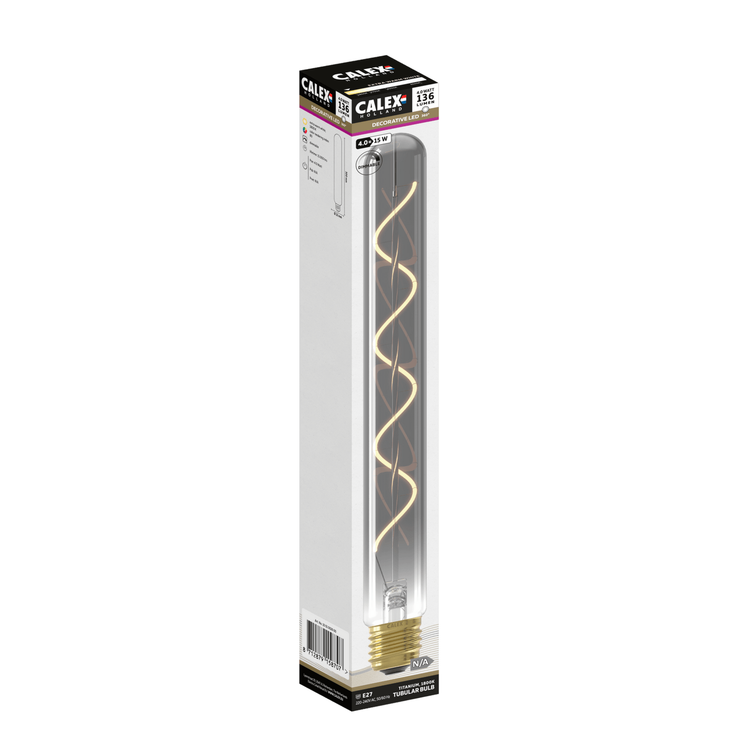 Calex Flex Filament LED Lamp - E27 - T32 - Titanium - 4W - Dimmable