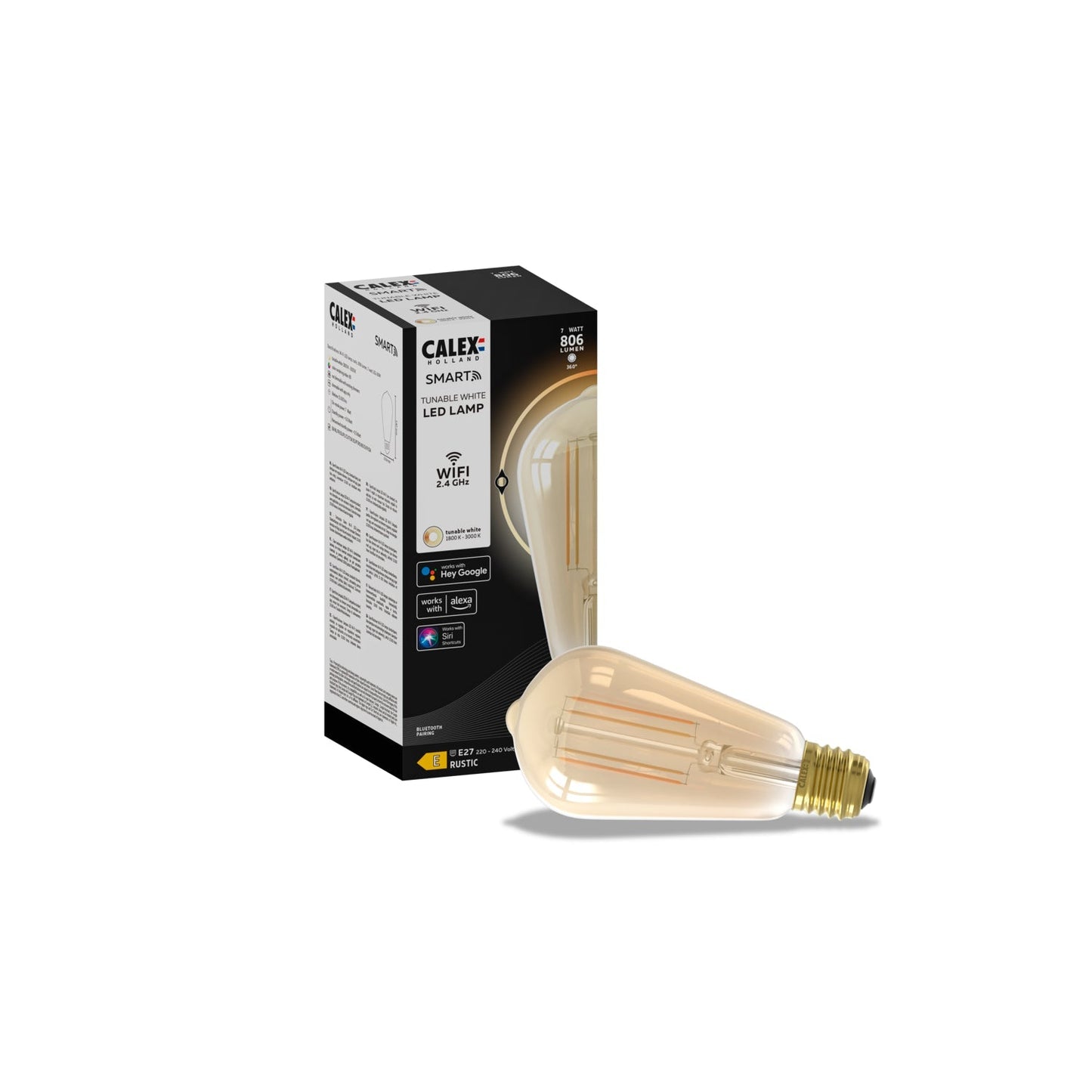 Calex Smart LED Bulb - E27 - Filament - ST64 - Gold - Warm White - 7W