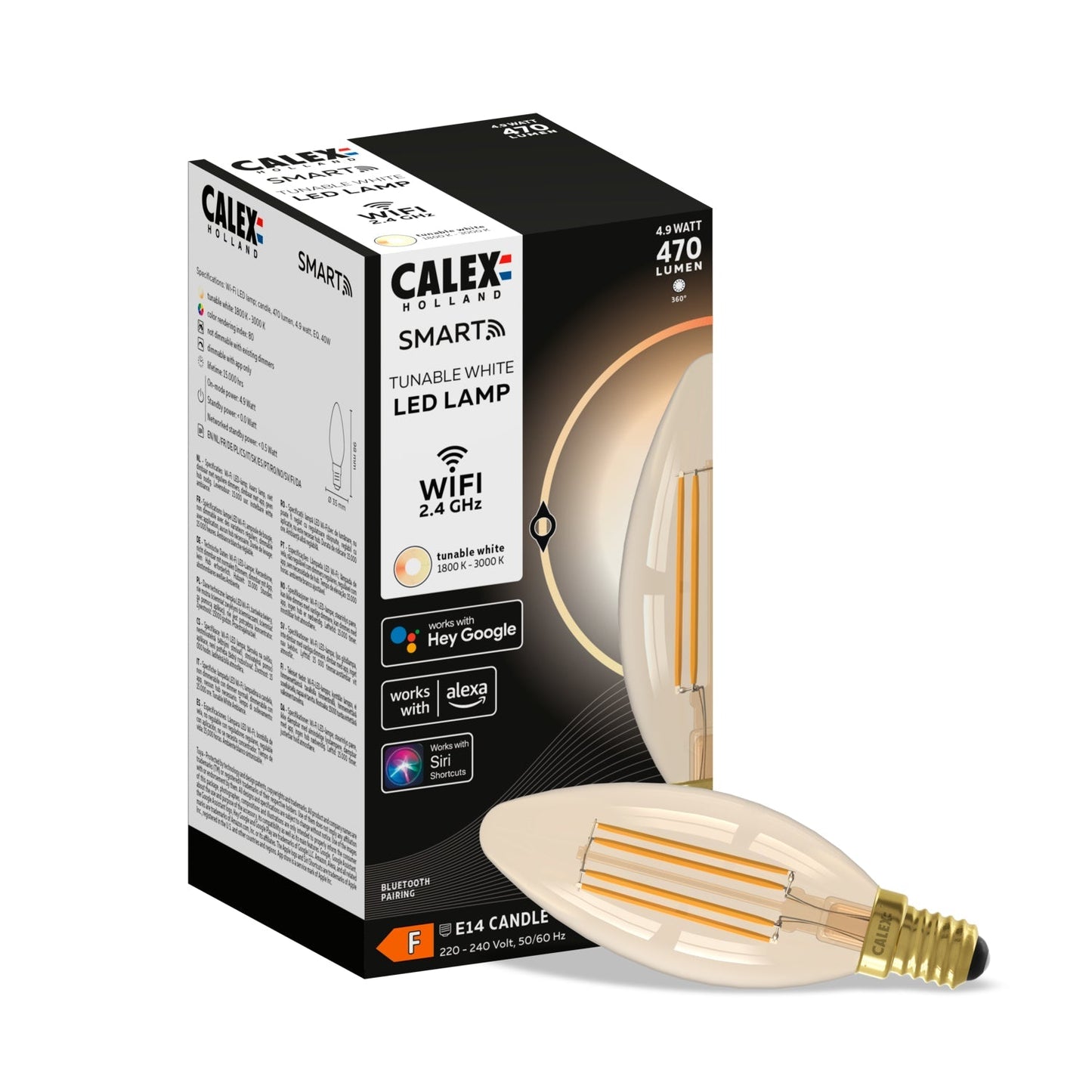 Calex Smart LED Bulb - E14 - Filament - B35 - Gold - Warm White - 4.9W