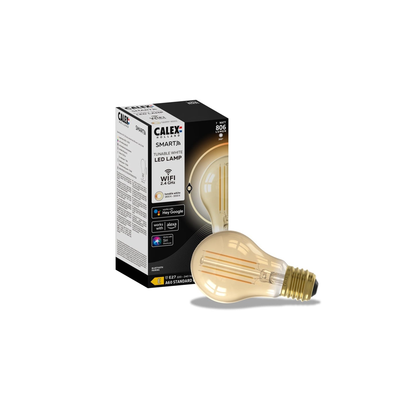 Calex Smart LED Bulb - E27 - Filament - A60 - Gold - Warm White - 7W